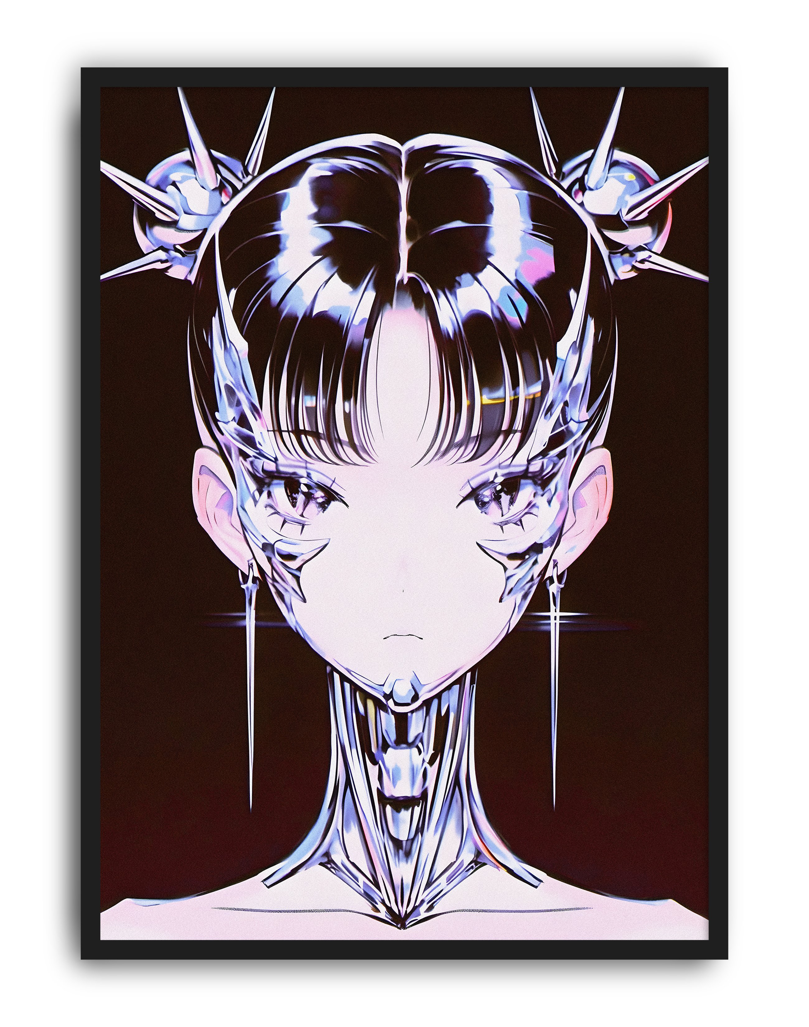 Chrome Valkyrie Modern Duvar Tablosu – Siyah Krom Anime Poster