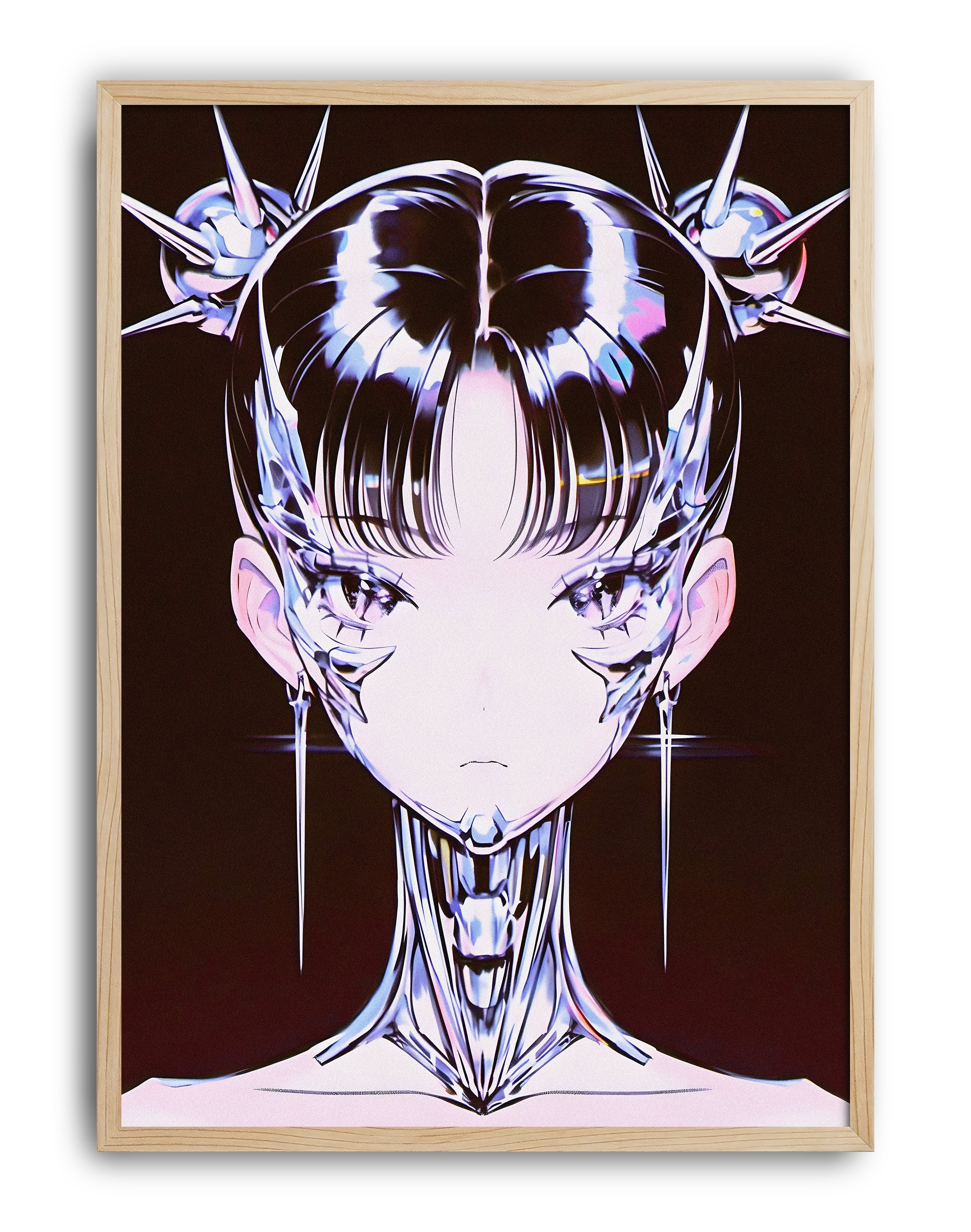 Chrome Valkyrie Modern Duvar Tablosu – Siyah Krom Anime Poster
