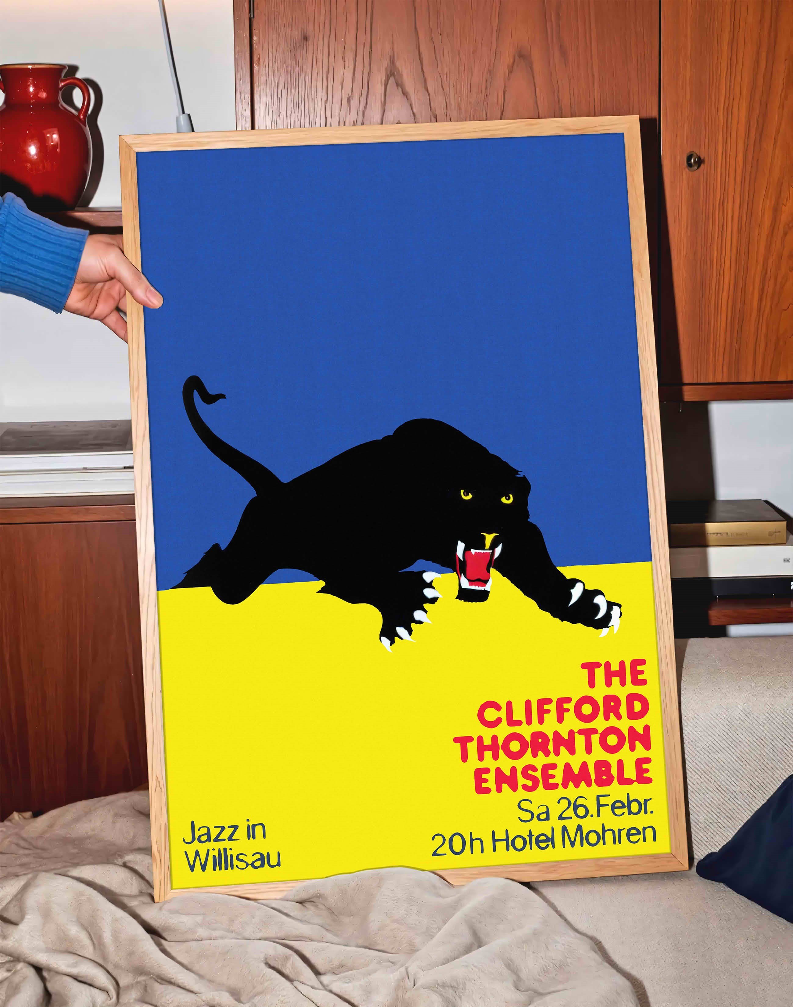 Clifford Thornton Panther Modern Duvar Tablosu - Mavi Sarı Jazz Poster