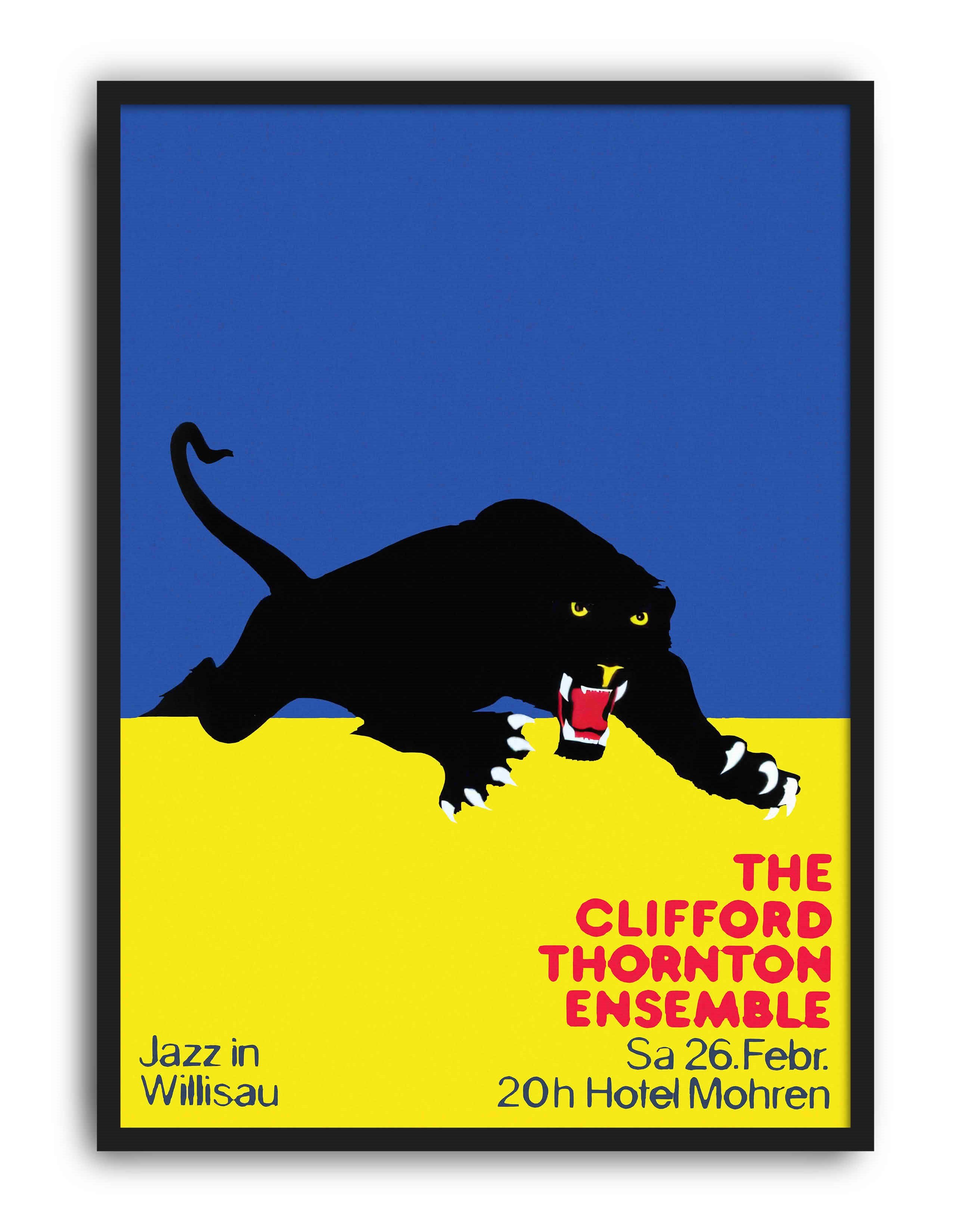 Clifford Thornton Panther Modern Duvar Tablosu - Mavi Sarı Jazz Poster