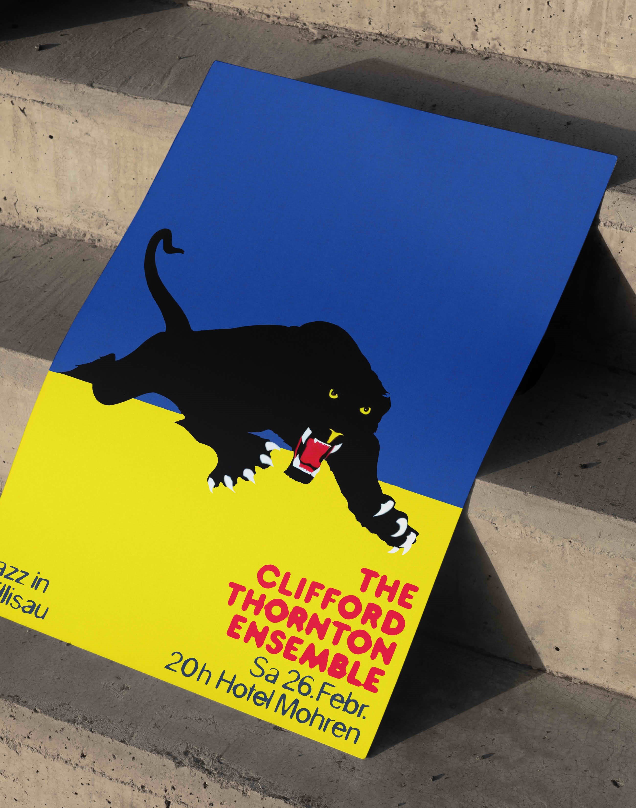 Clifford Thornton Panther Modern Duvar Tablosu - Mavi Sarı Jazz Poster