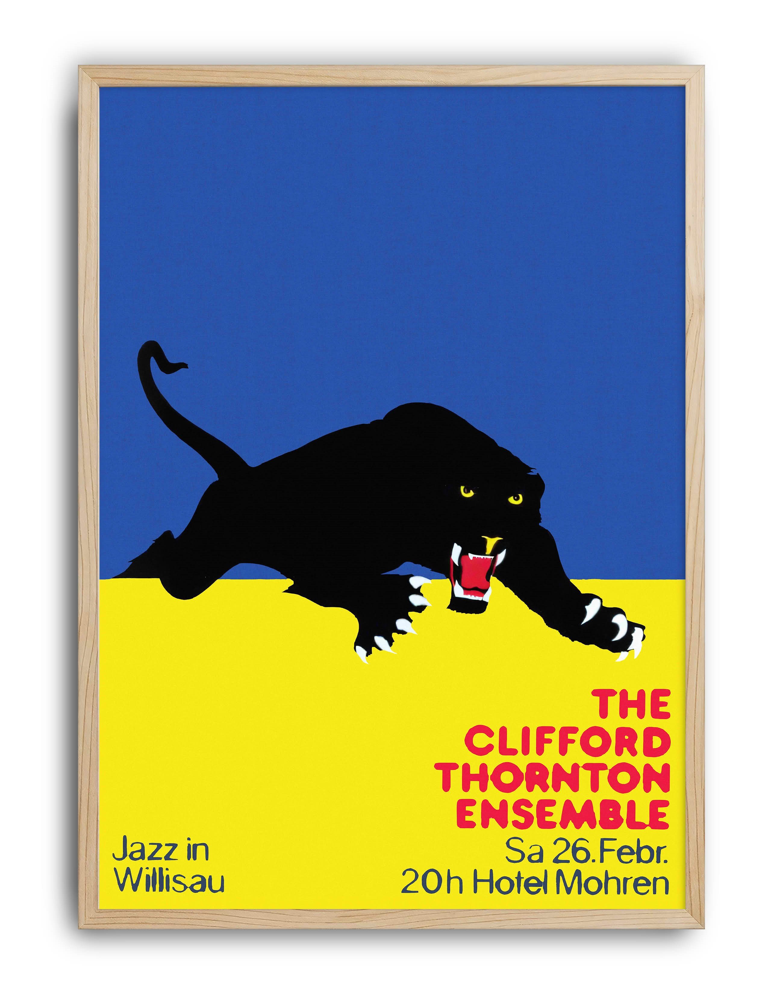 Clifford Thornton Panther Modern Duvar Tablosu - Mavi Sarı Jazz Poster