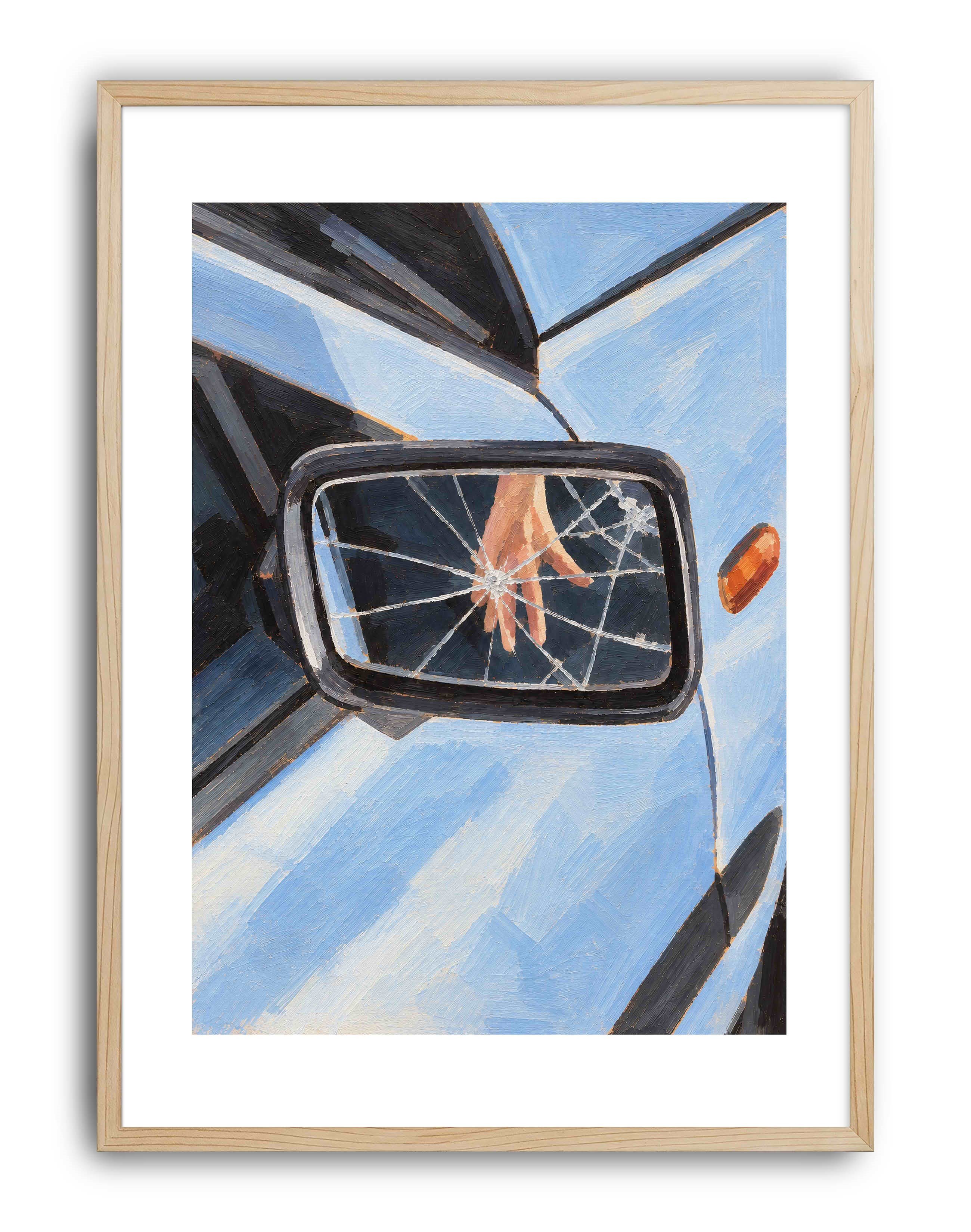 Cracked Mirror, Blue Car – Çağdaş Resim ve Modern Duvar Tablosu