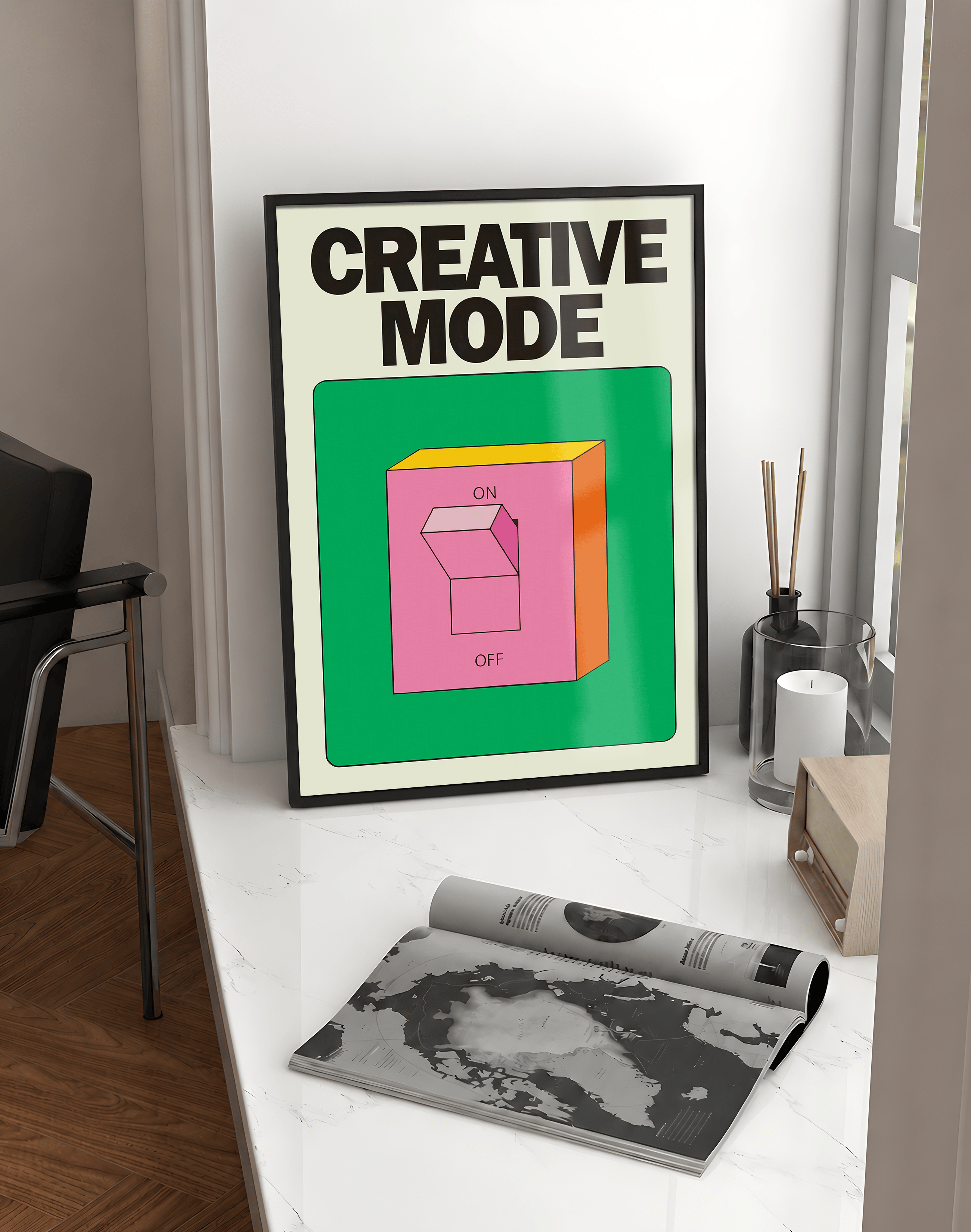 Creative Mode Modern Duvar Tablosu – Yeşil Pembe Switch Poster