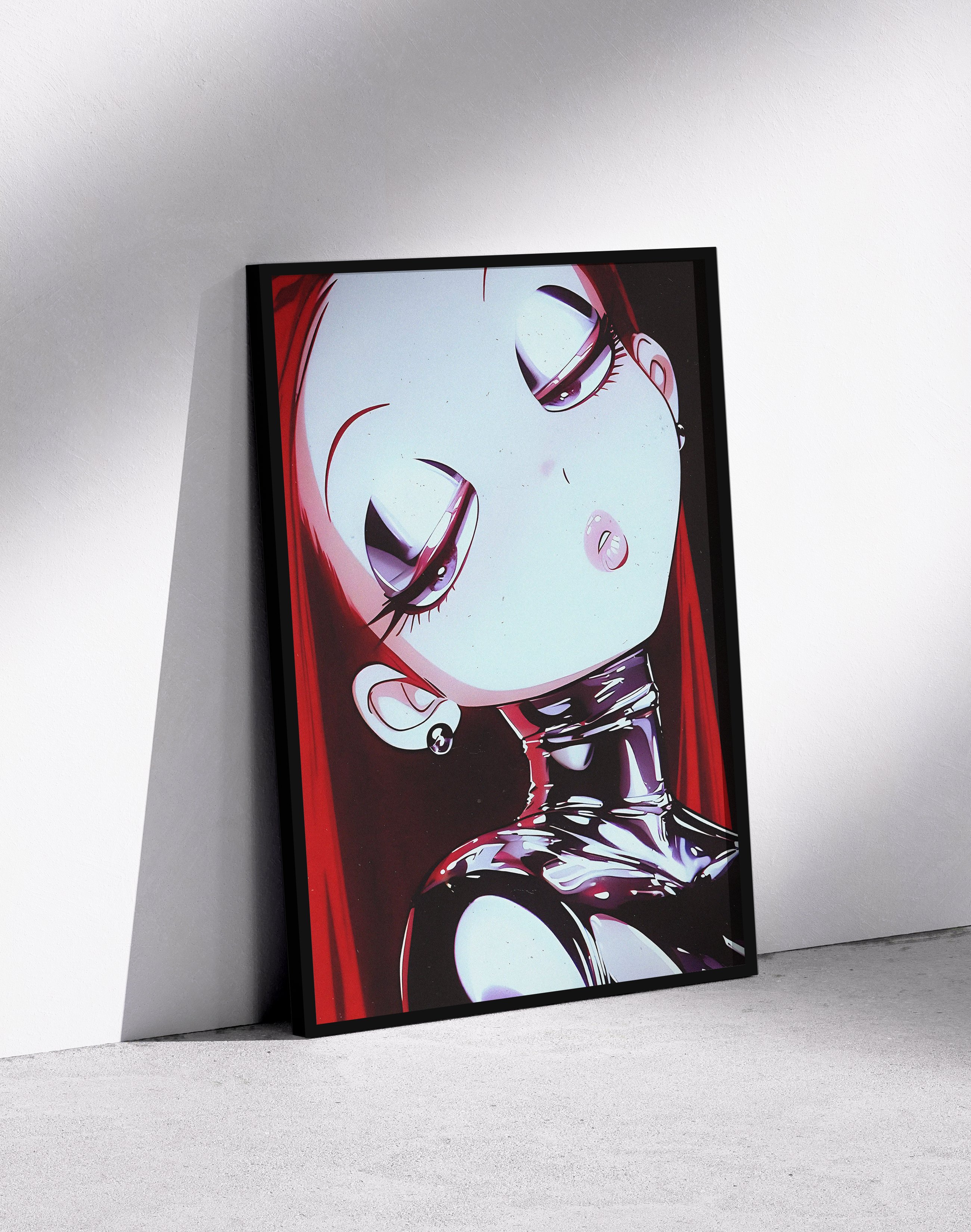 Crimson Chrome Modern Duvar Tablosu – Kırmızı Siyah Anime Poster