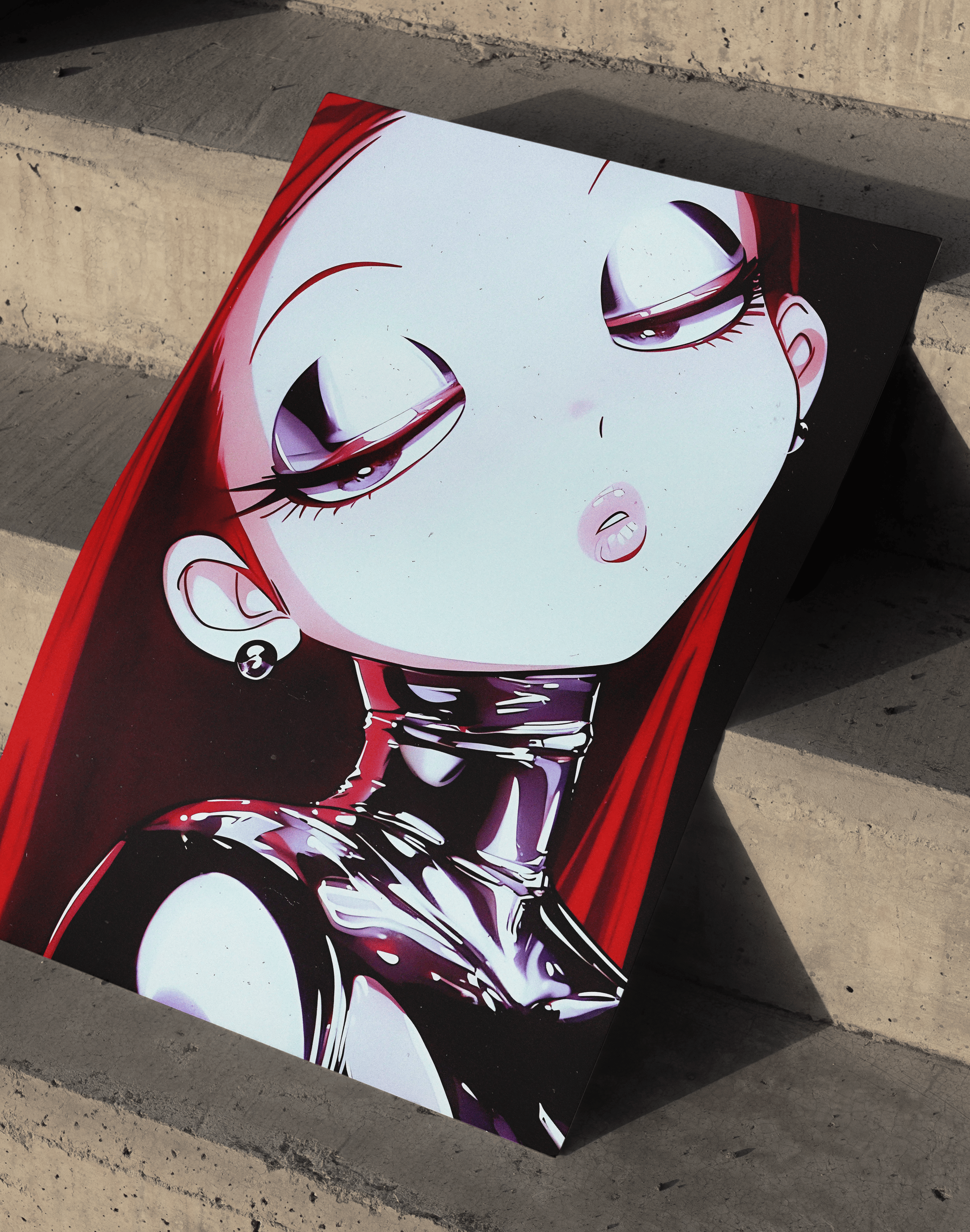 Crimson Chrome Modern Duvar Tablosu – Kırmızı Siyah Anime Poster