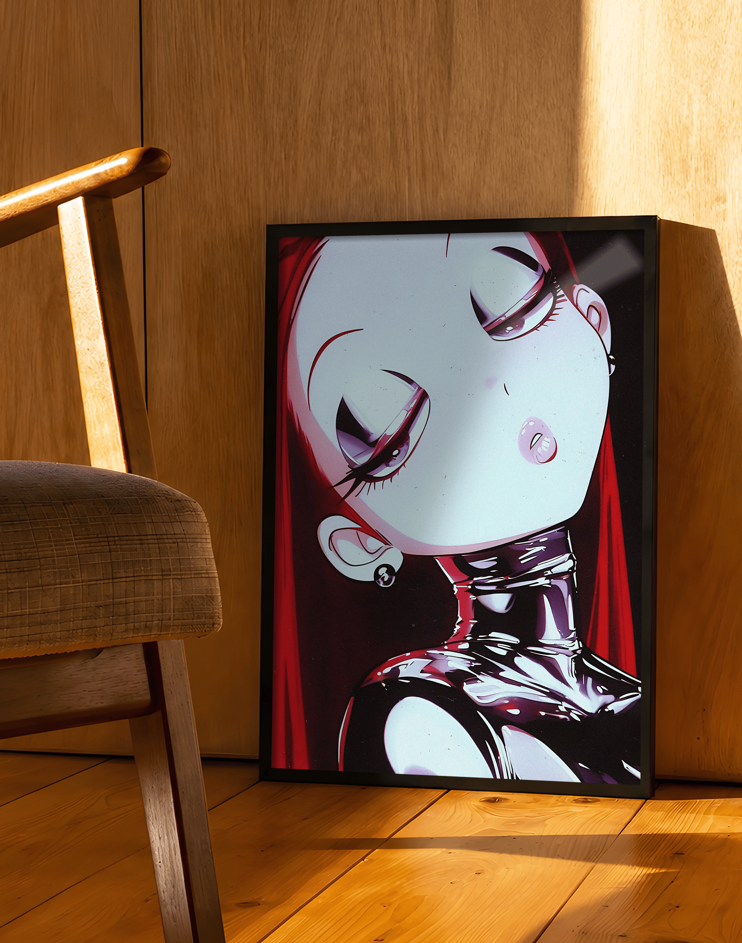 Crimson Chrome Modern Duvar Tablosu – Kırmızı Siyah Anime Poster