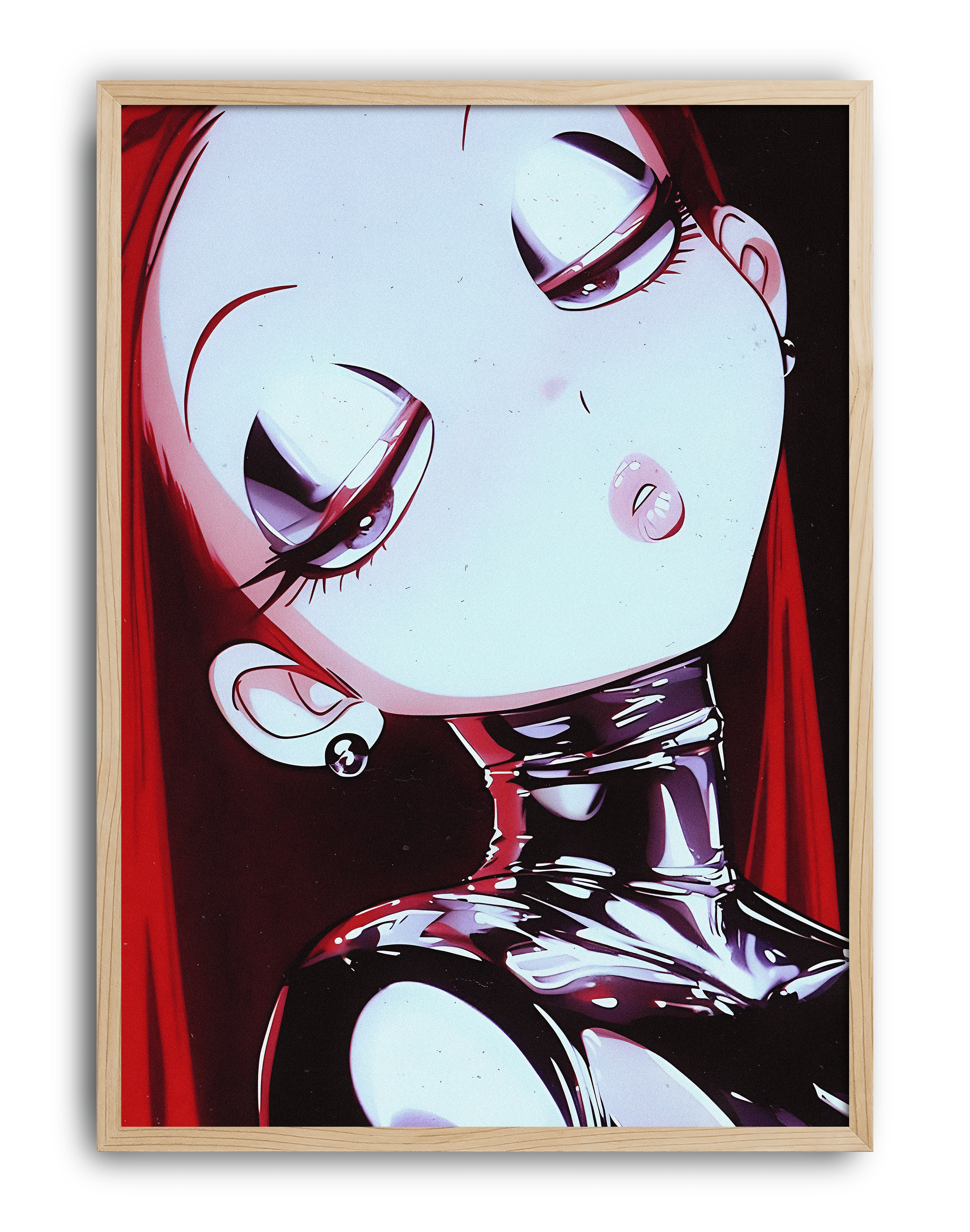 Crimson Chrome Modern Duvar Tablosu – Kırmızı Siyah Anime Poster