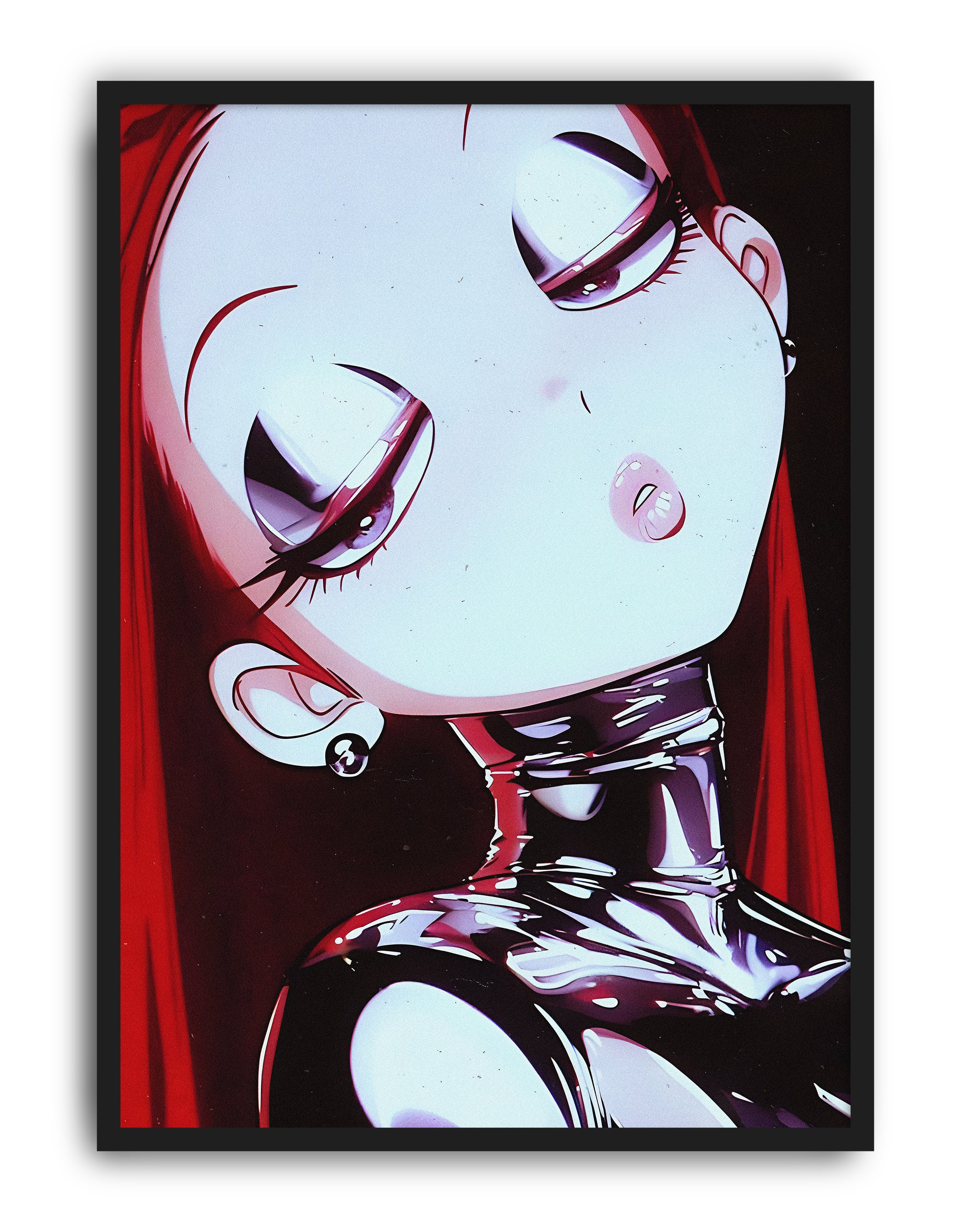 Crimson Chrome Modern Duvar Tablosu – Kırmızı Siyah Anime Poster