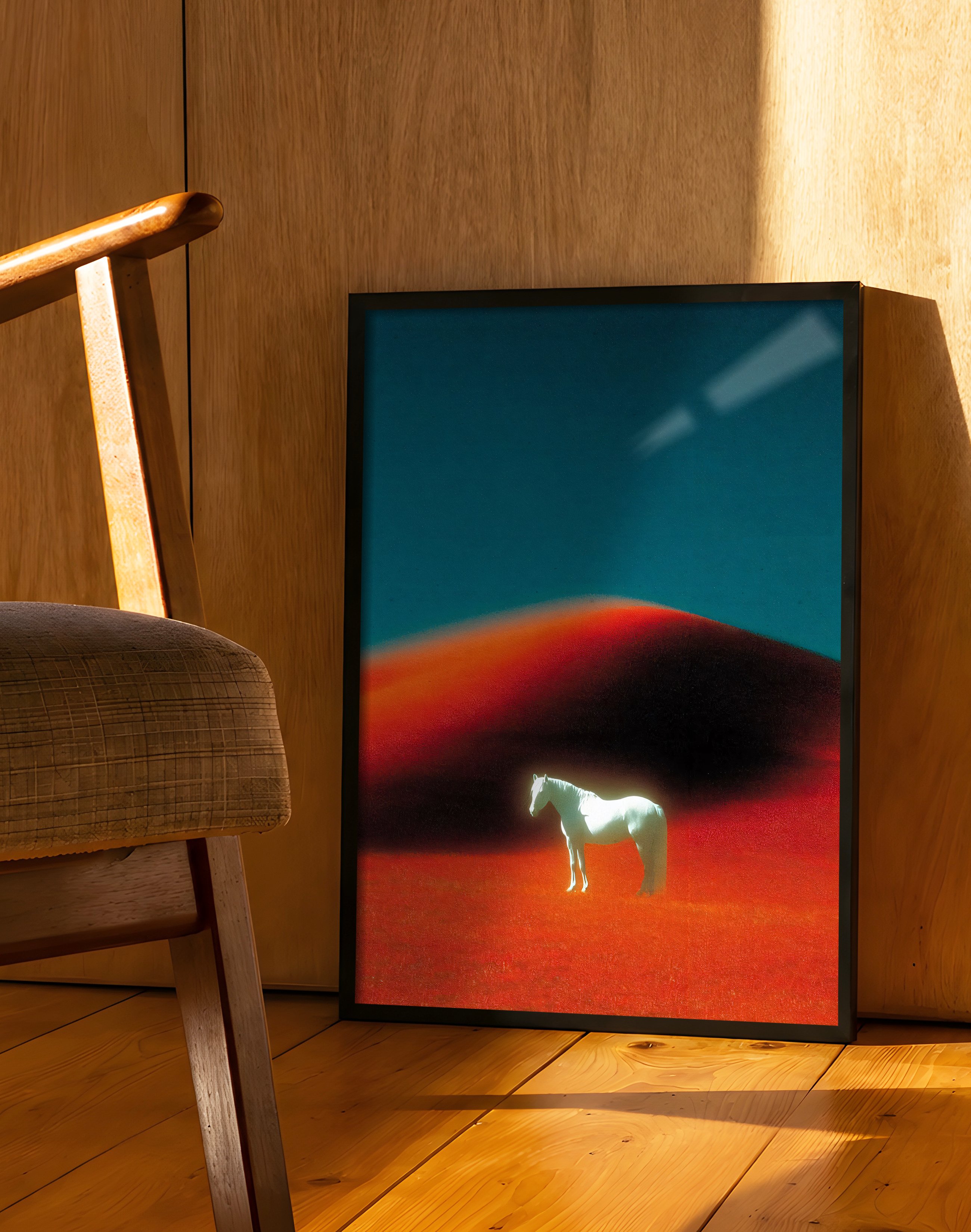 Crimson Horse Modern Duvar Tablosu – Kırmızı Manzara At Poster