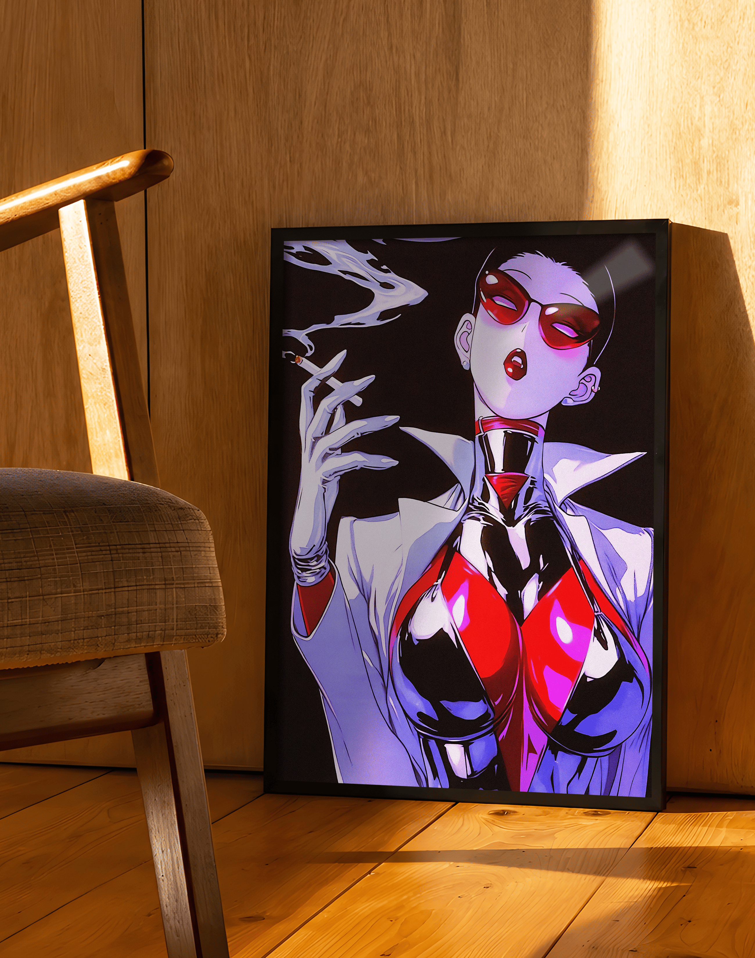 Crimson Smoke Modern Duvar Tablosu – Kırmızı Siyah Anime Poster