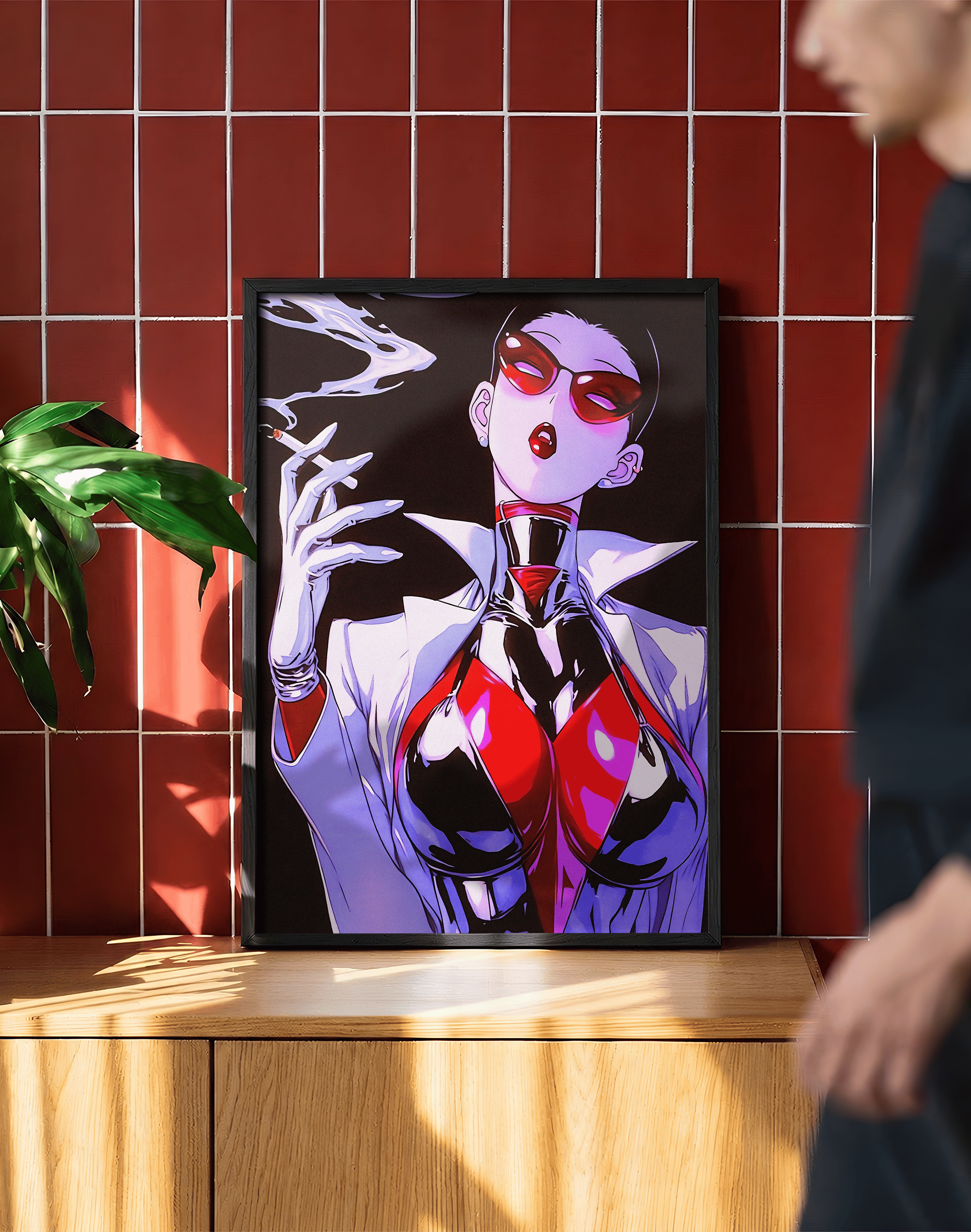 Crimson Smoke Modern Duvar Tablosu – Kırmızı Siyah Anime Poster