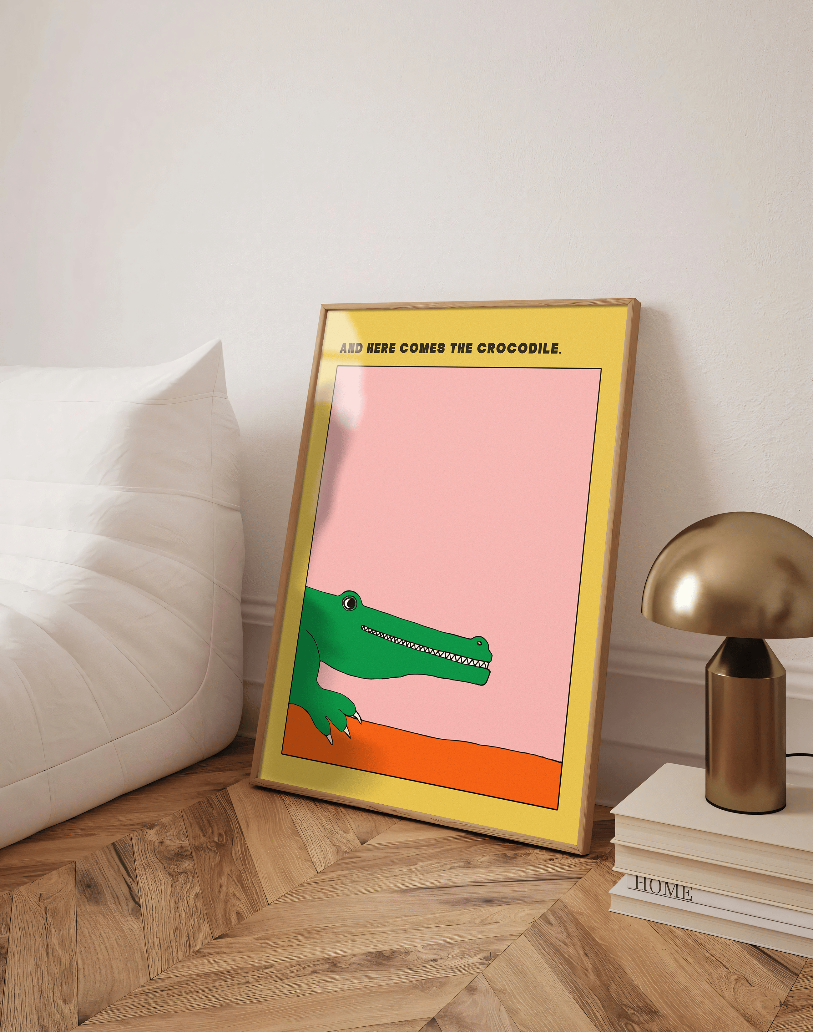 Crocodile Mood Modern Duvar Tablosu – Sarı Pembe Timsah Poster