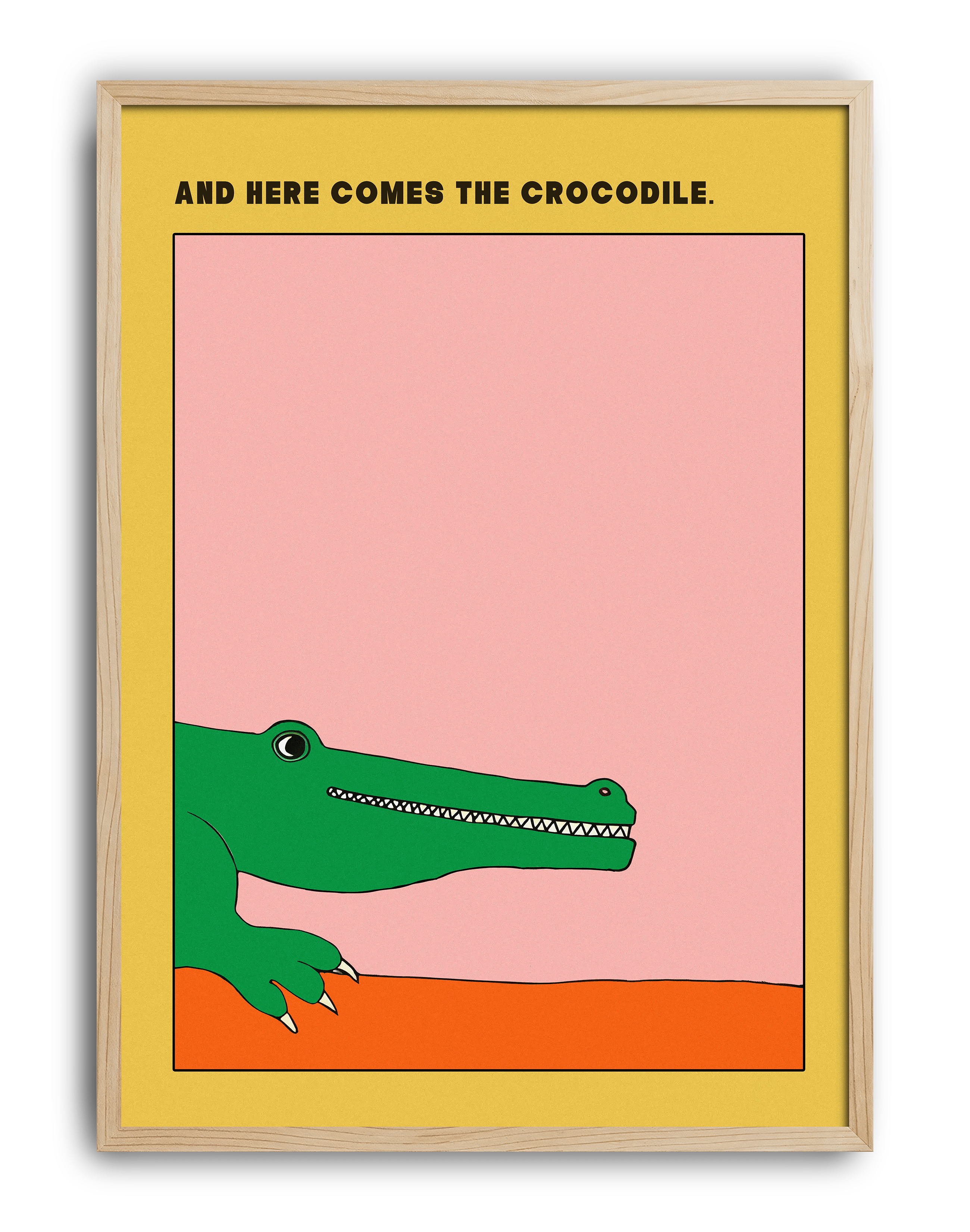 Crocodile Mood Modern Duvar Tablosu – Sarı Pembe Timsah Poster