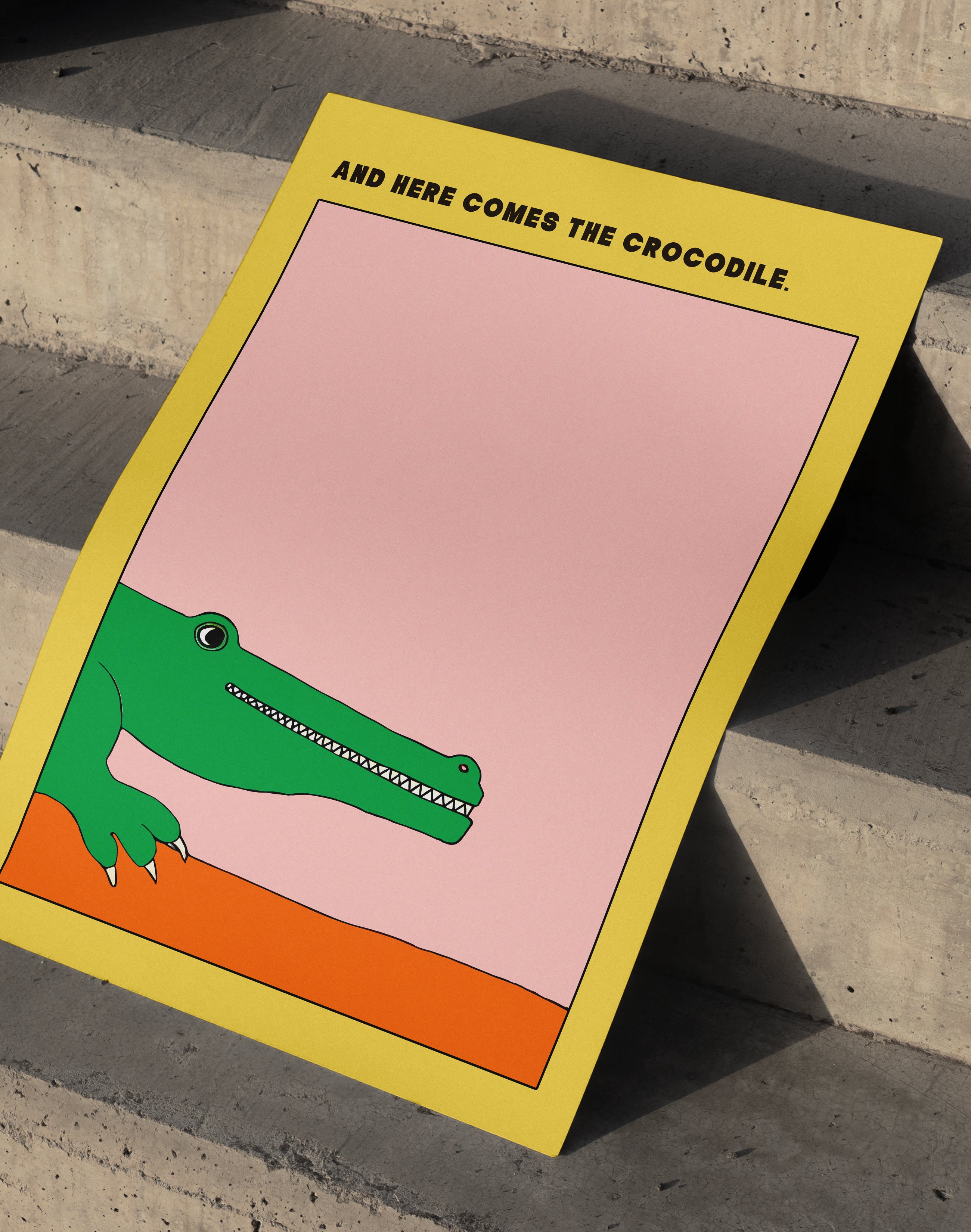 Crocodile Mood Modern Duvar Tablosu – Sarı Pembe Timsah Poster