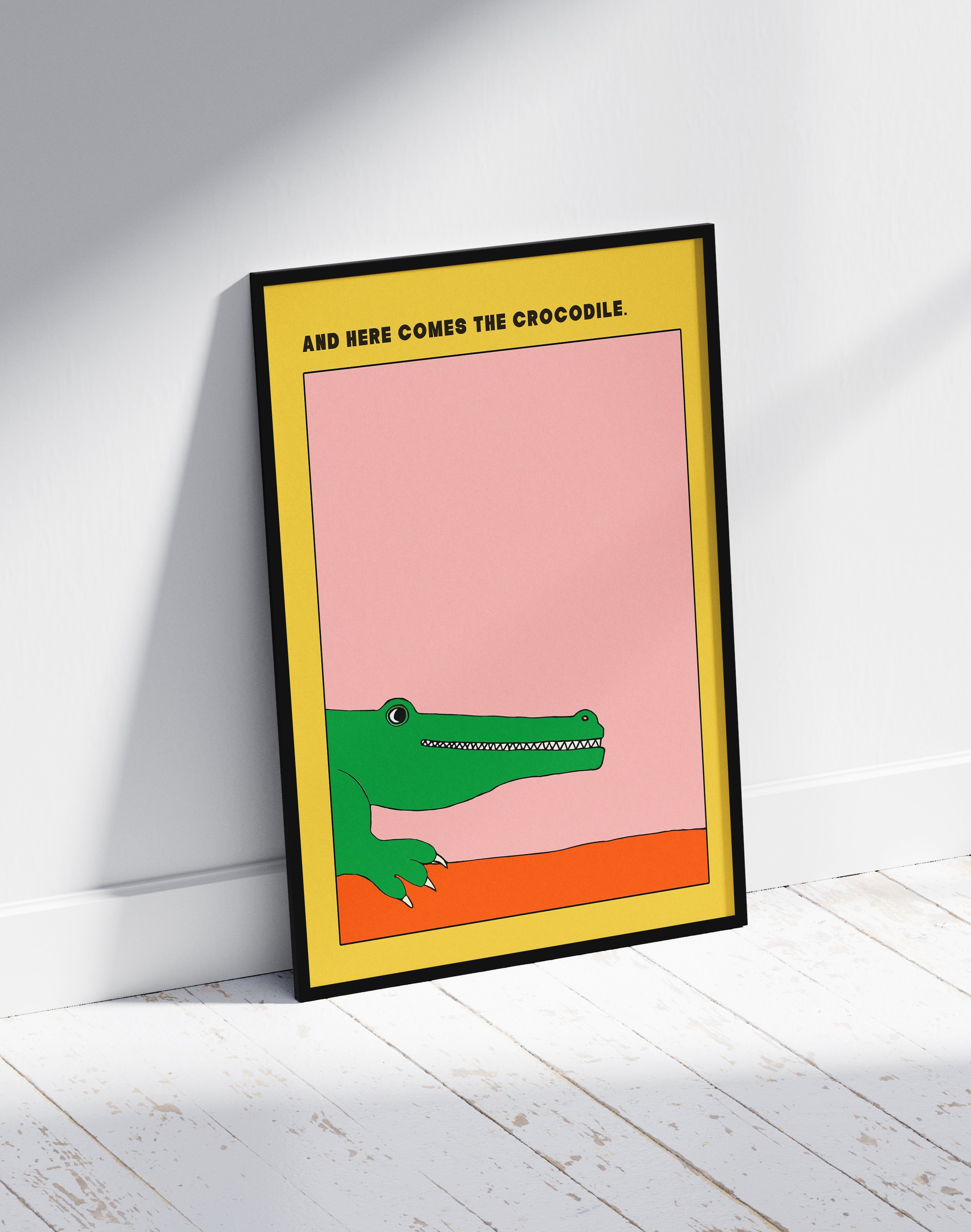 Crocodile Mood Modern Duvar Tablosu – Sarı Pembe Timsah Poster