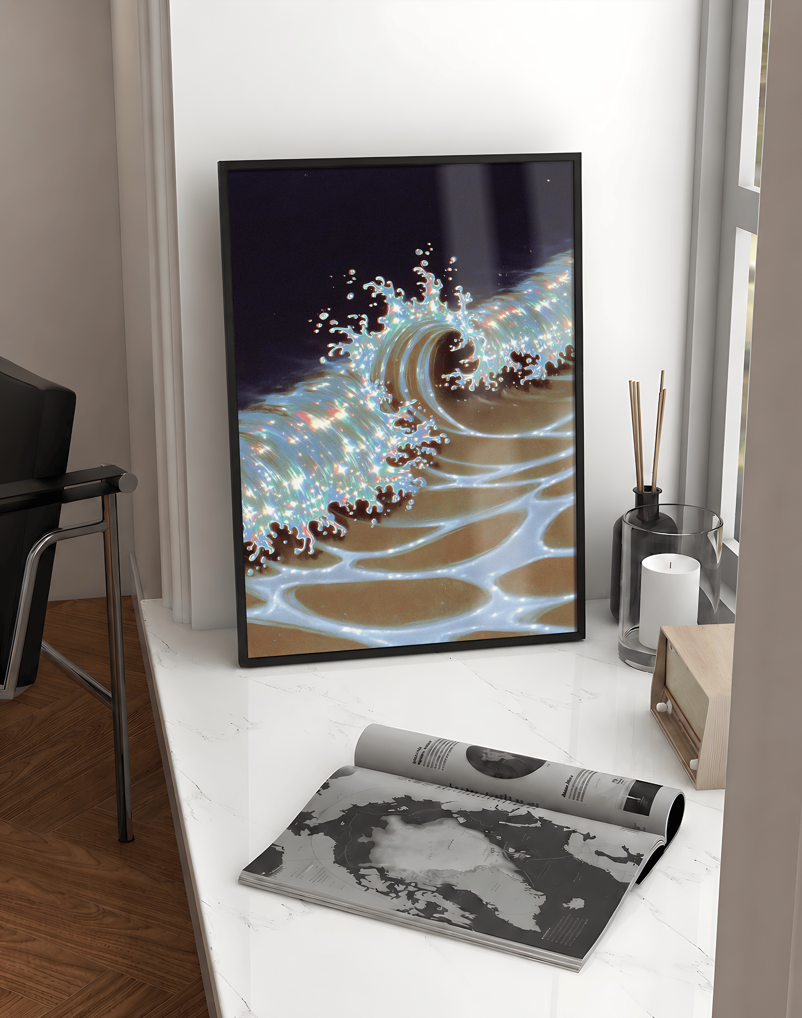 Crystal Tide Modern Duvar Tablosu – Işıltılı Dalga Poster