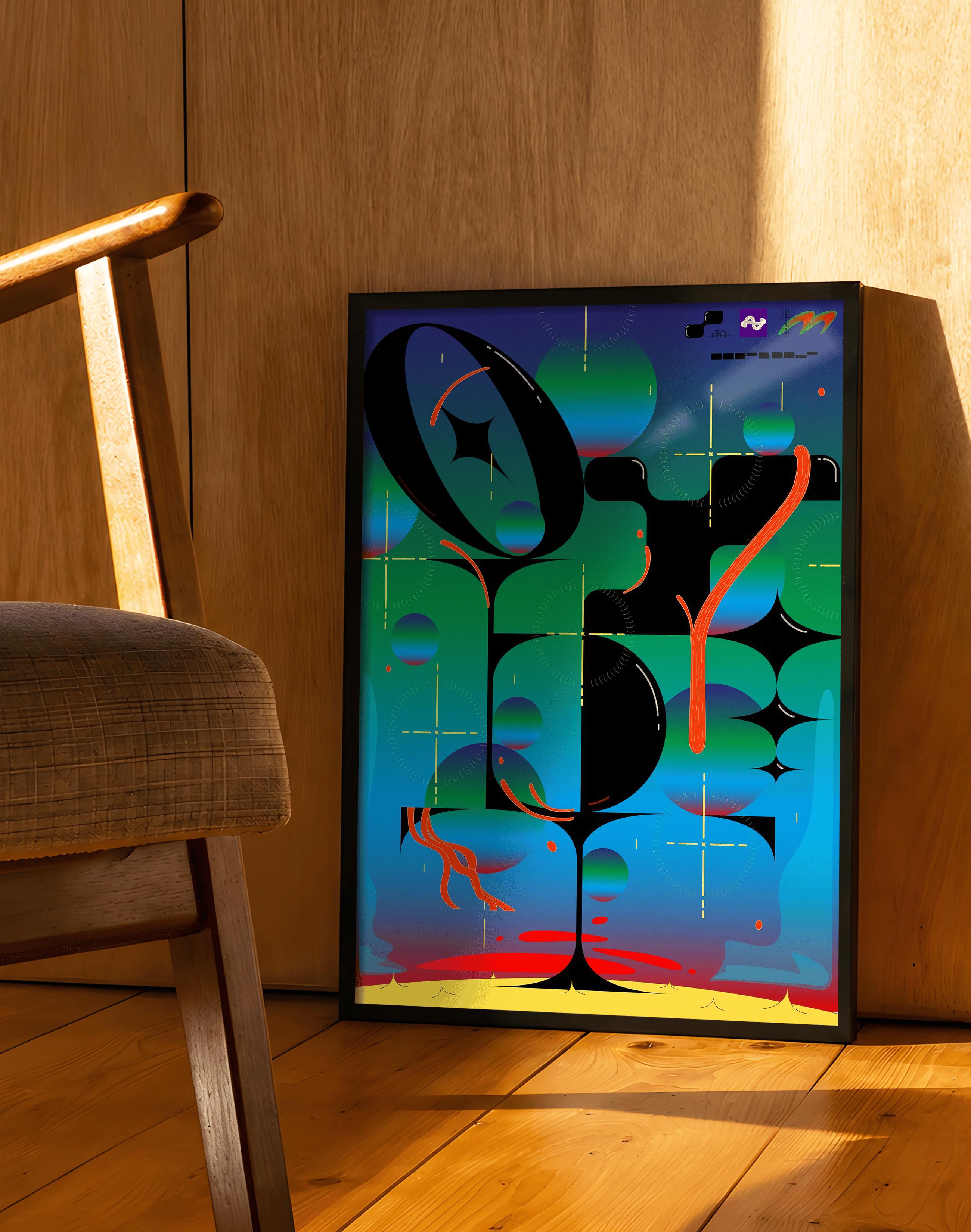 Digital Orbit Modern Duvar Tablosu – Yeşil Mavi Futuristik Abstract Poster