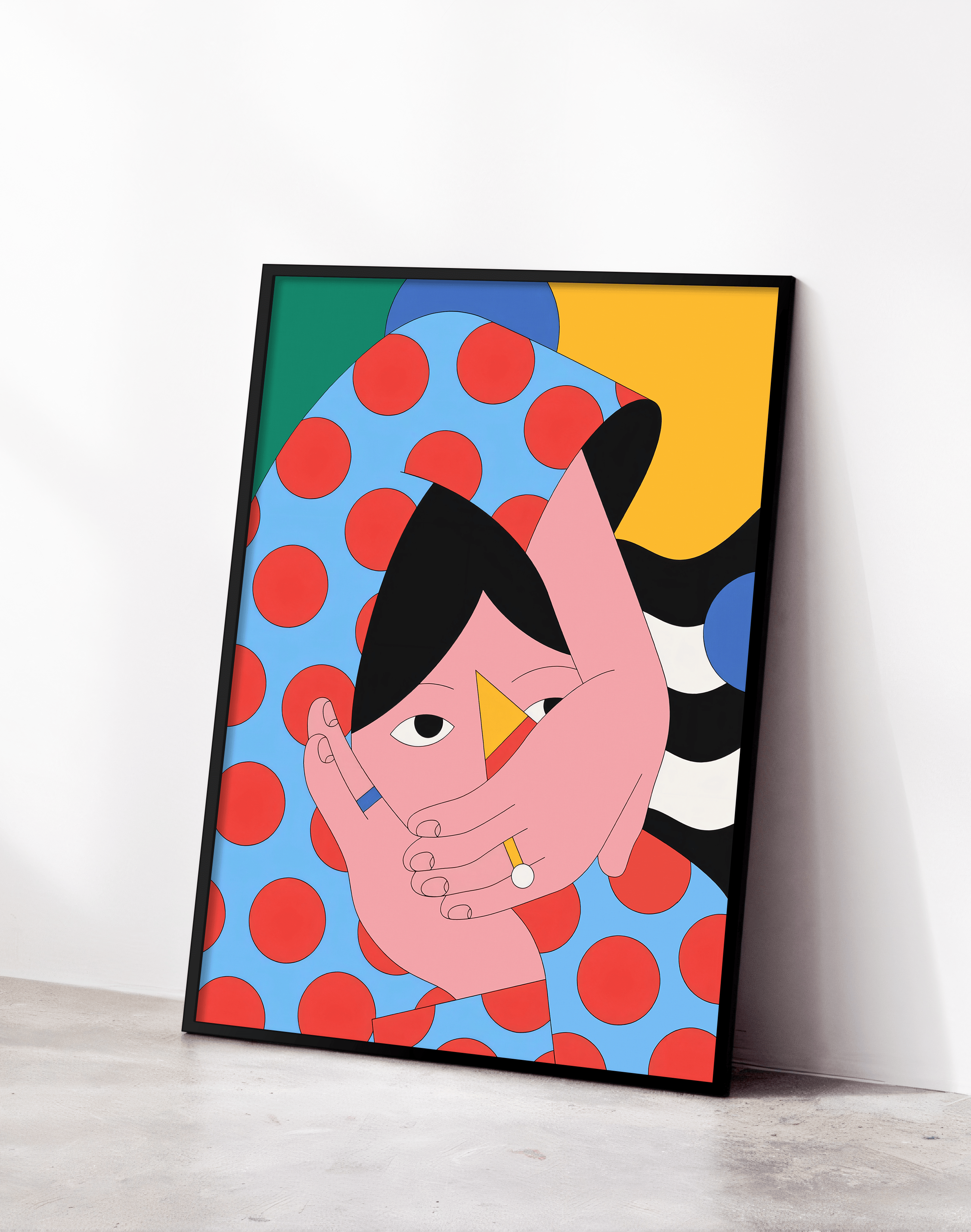 Dot Face Modern Duvar Tablosu – Mavi Kırmızı Figüratif Poster