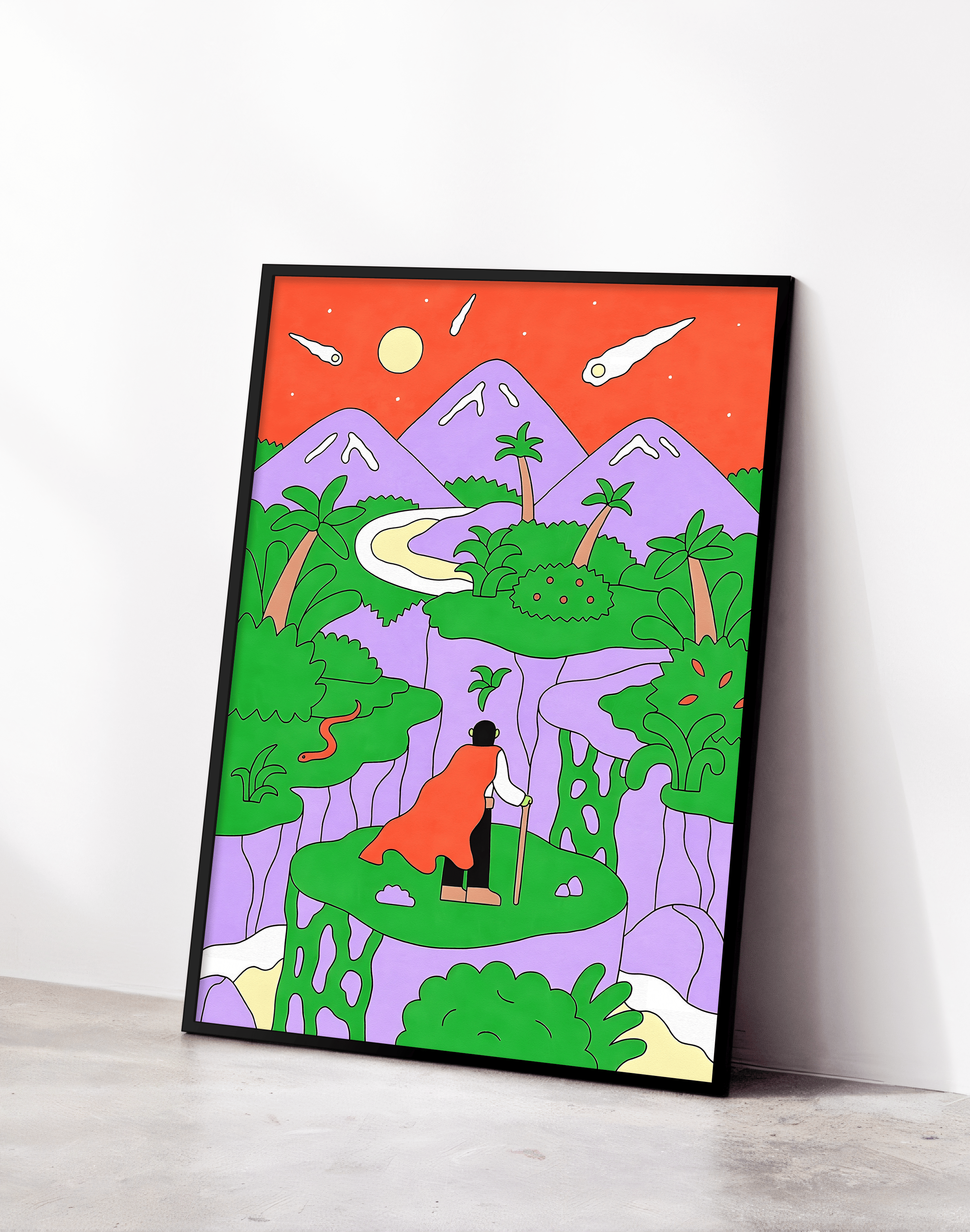 Dream Valley Modern Duvar Tablosu – Renkli Sürreal Manzara Poster