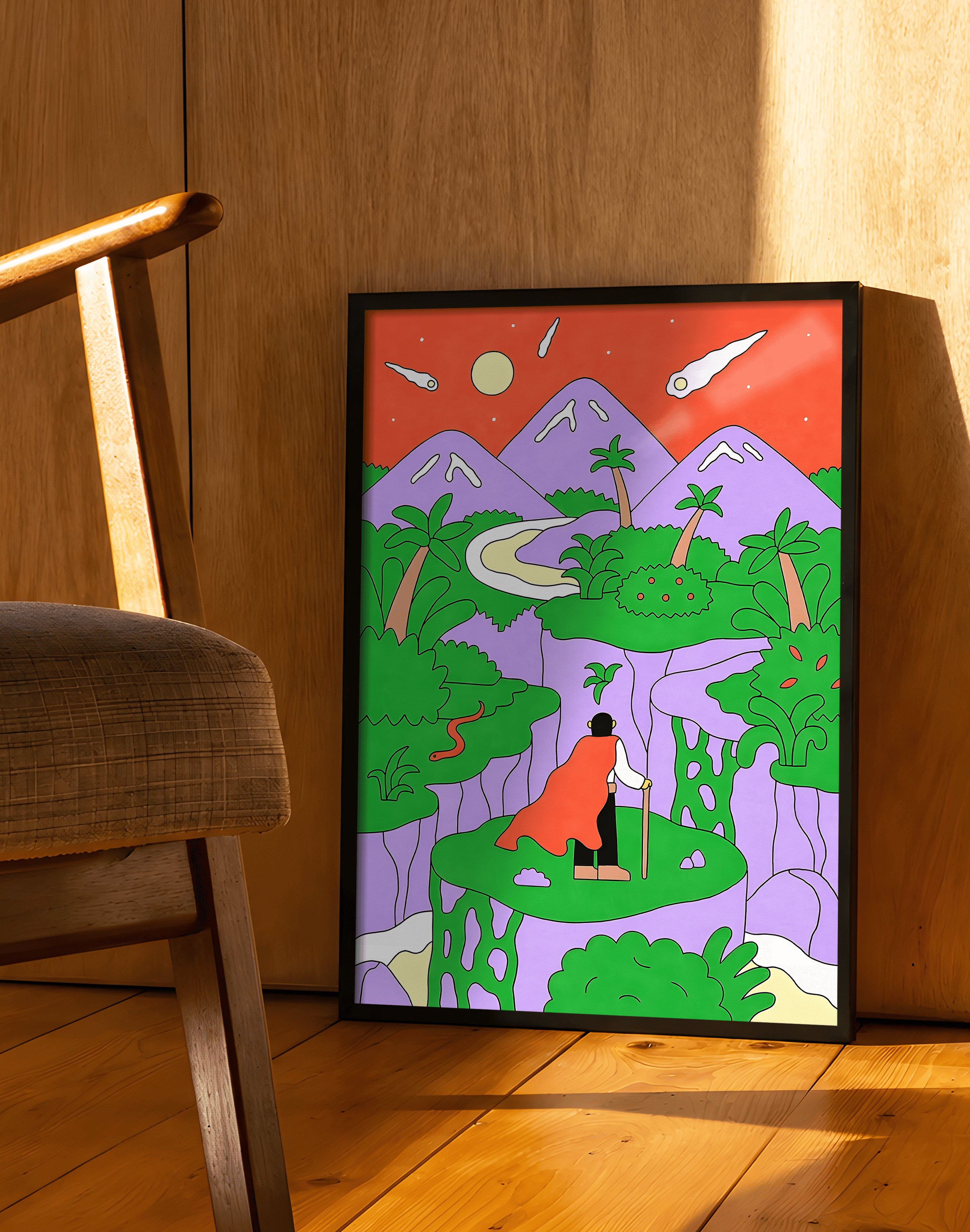 Dream Valley Modern Duvar Tablosu – Renkli Sürreal Manzara Poster