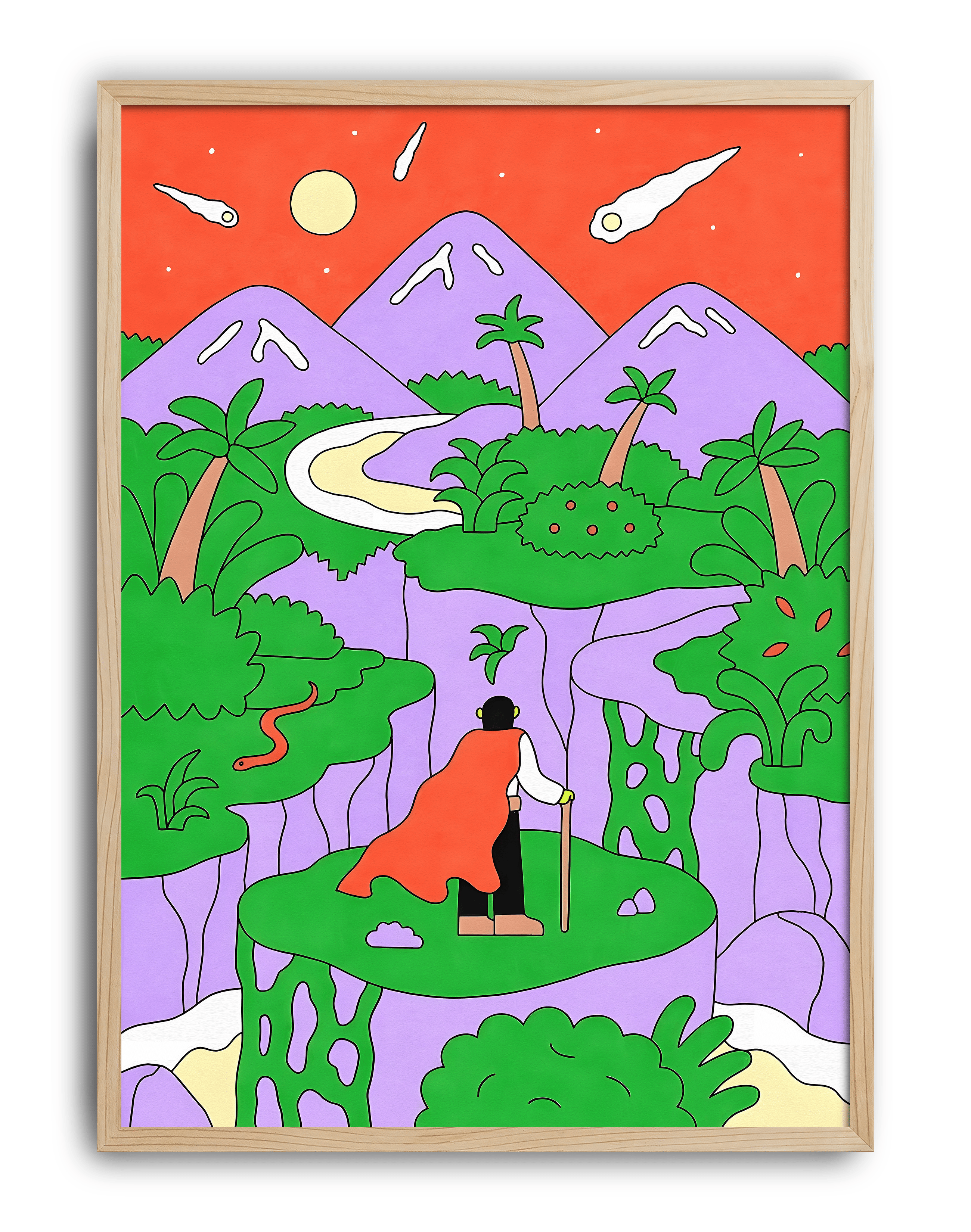 Dream Valley Modern Duvar Tablosu – Renkli Sürreal Manzara Poster