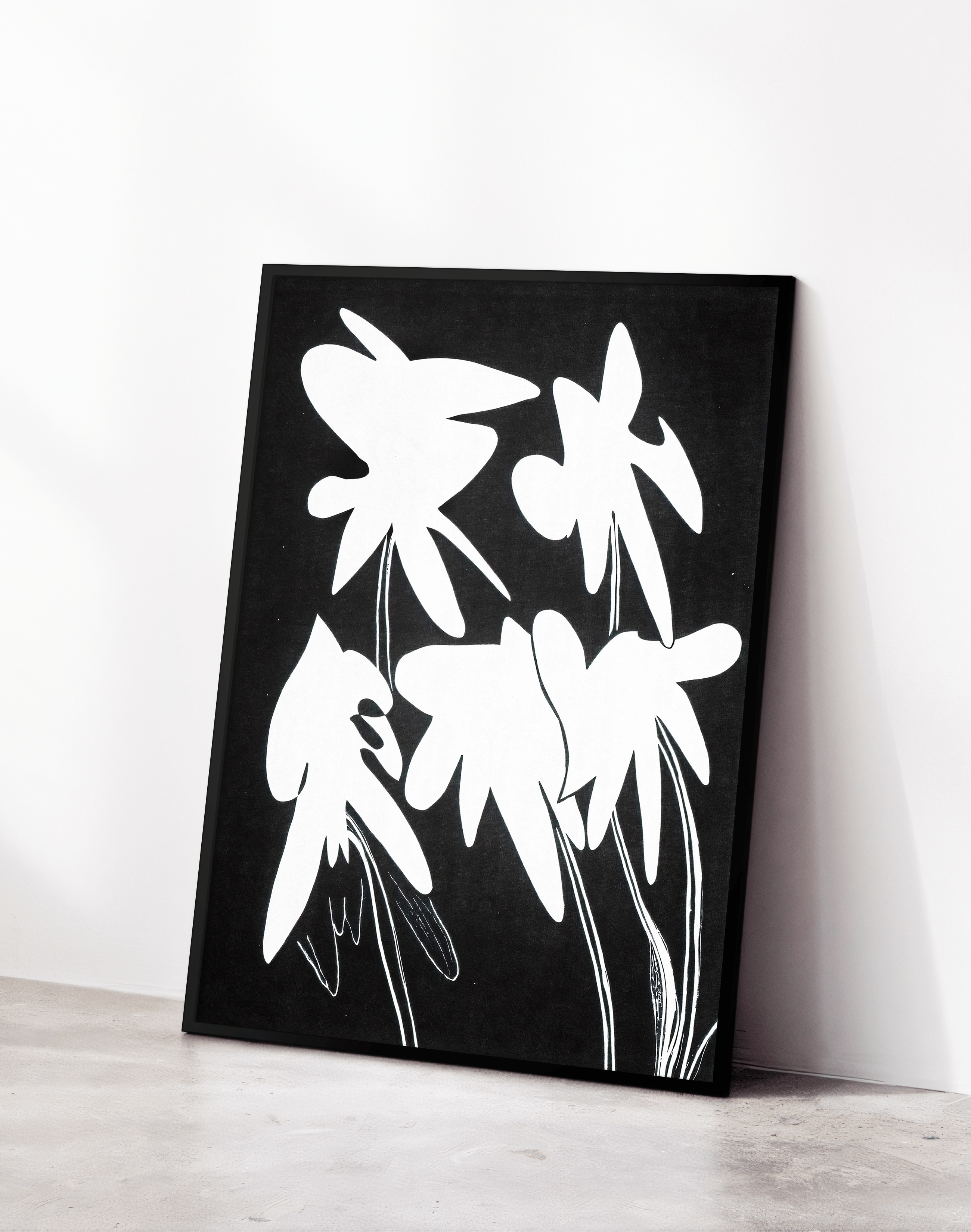 Echo Bloom Modern Duvar Tablosu – Siyah Beyaz Minimal Çiçek Poster