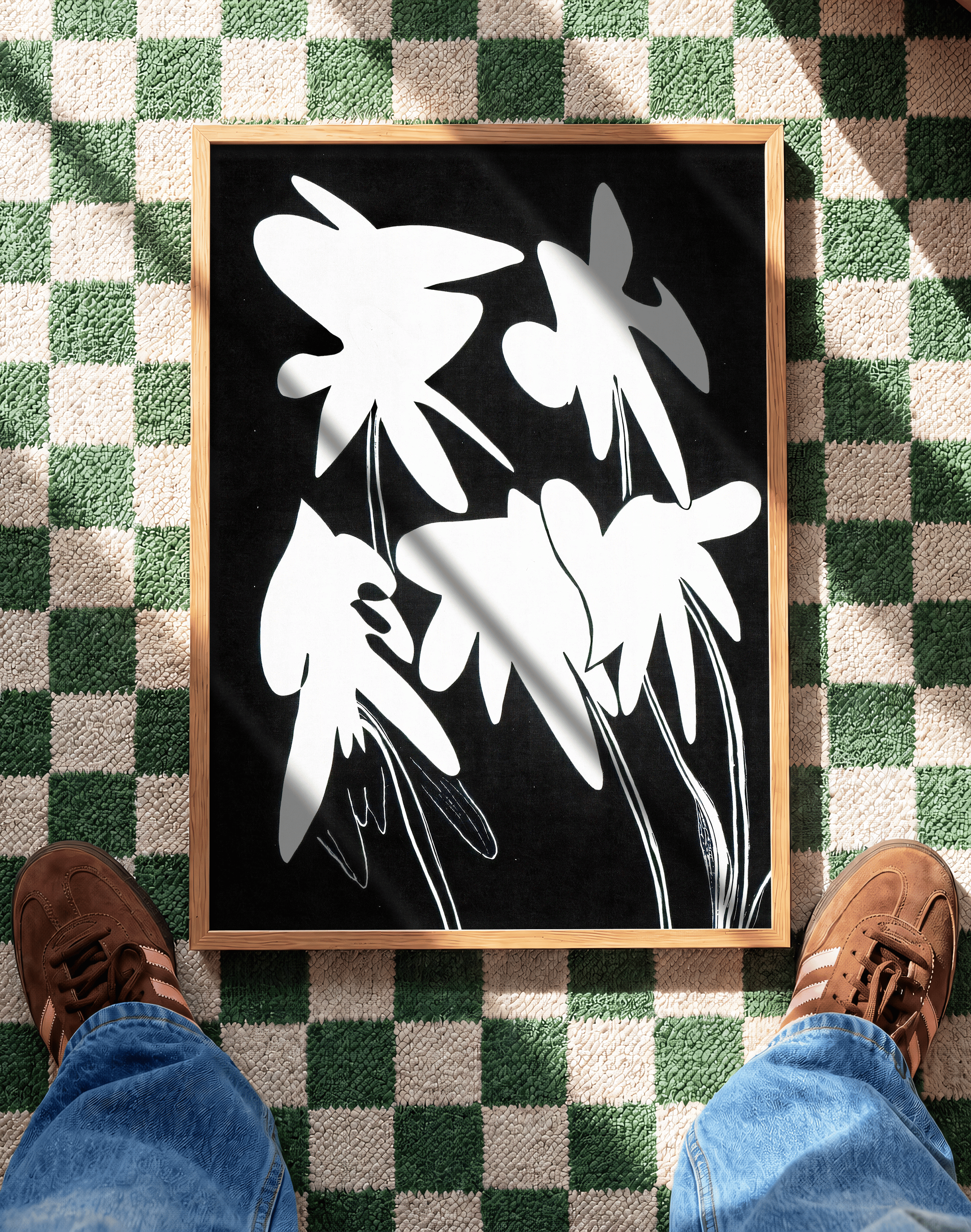 Echo Bloom Modern Duvar Tablosu – Siyah Beyaz Minimal Çiçek Poster