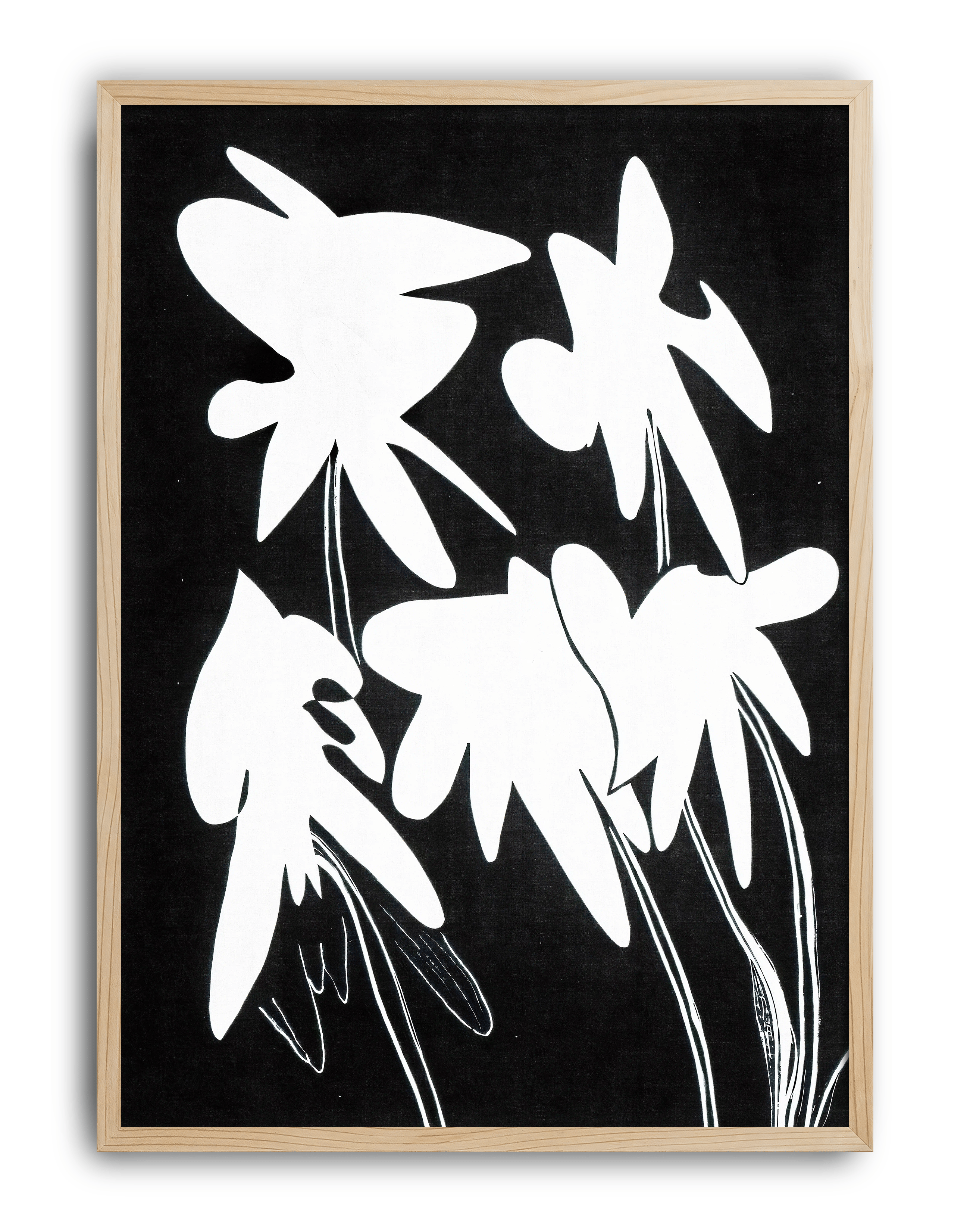 Echo Bloom Modern Duvar Tablosu – Siyah Beyaz Minimal Çiçek Poster