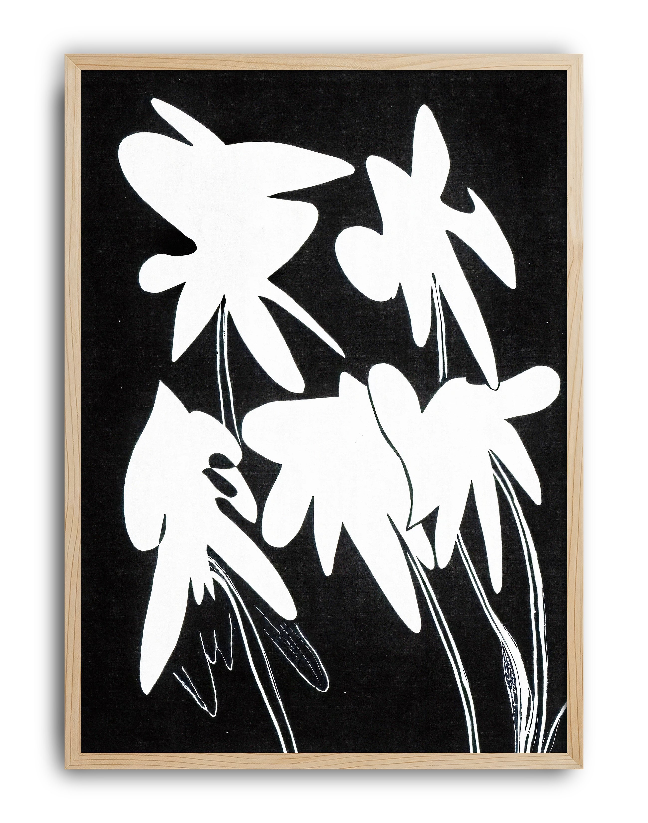 Echo Bloom Modern Duvar Tablosu – Siyah Beyaz Minimal Çiçek Poster