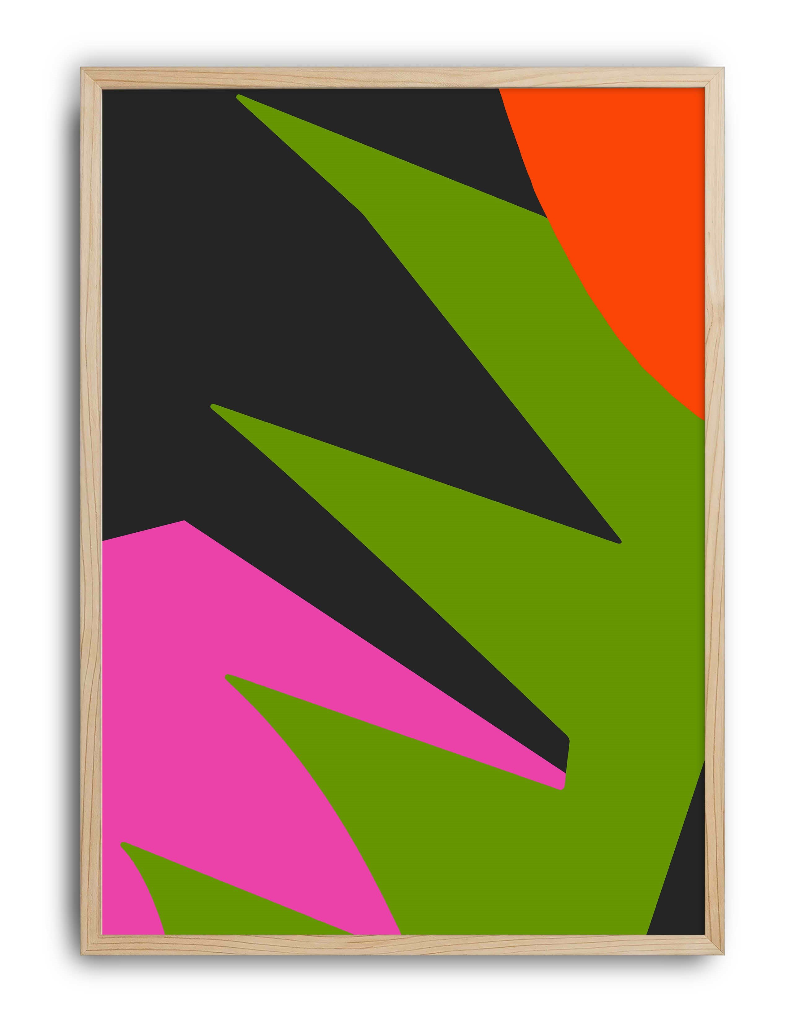 Electric Bloom Pembe Yeşil Soyut Geometrik Duvar Tablosu