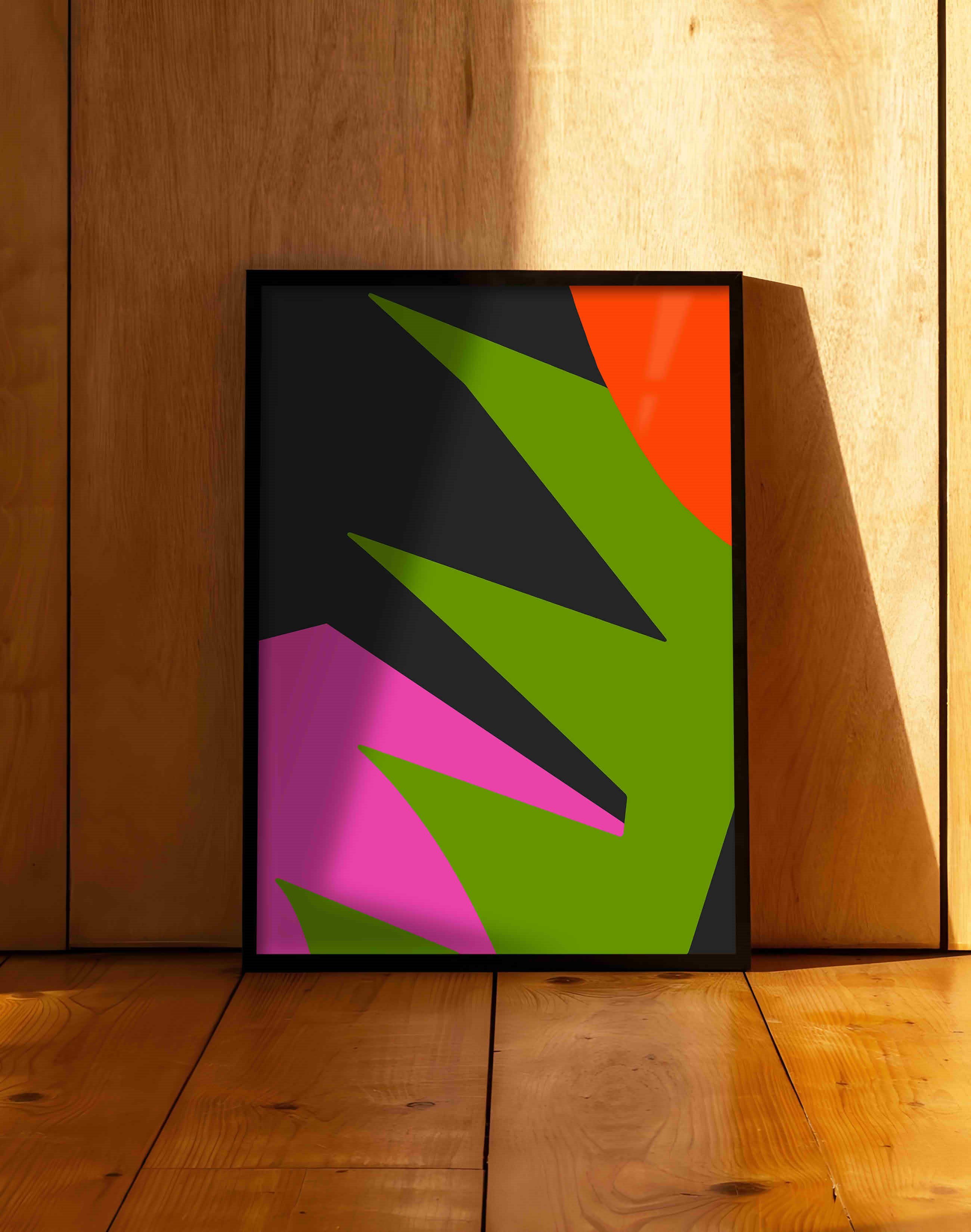 Electric Bloom Pembe Yeşil Soyut Geometrik Duvar Tablosu