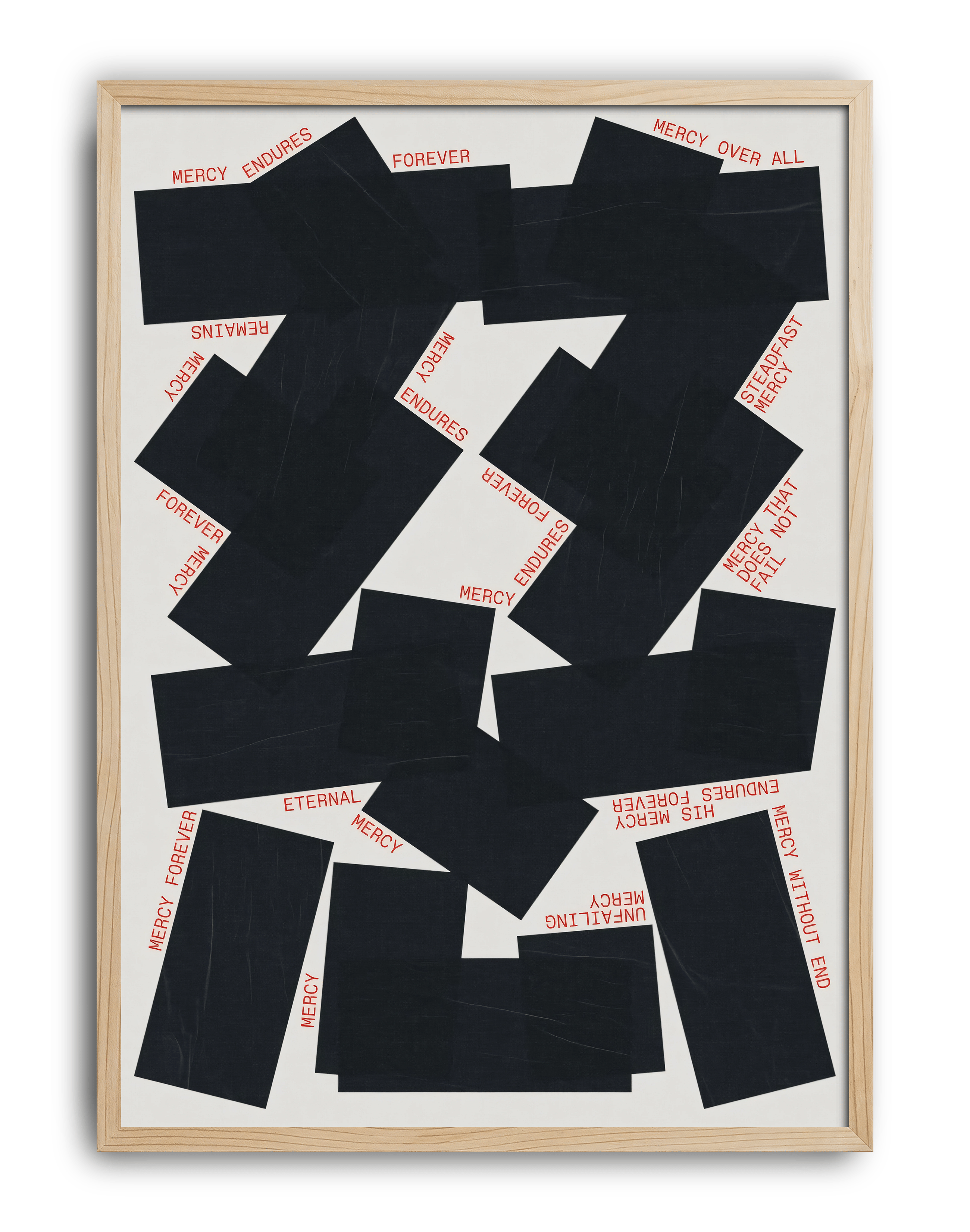 Endless Mercy Modern Duvar Tablosu – Siyah Beyaz Kırmızı Tipografik Abstract Poster