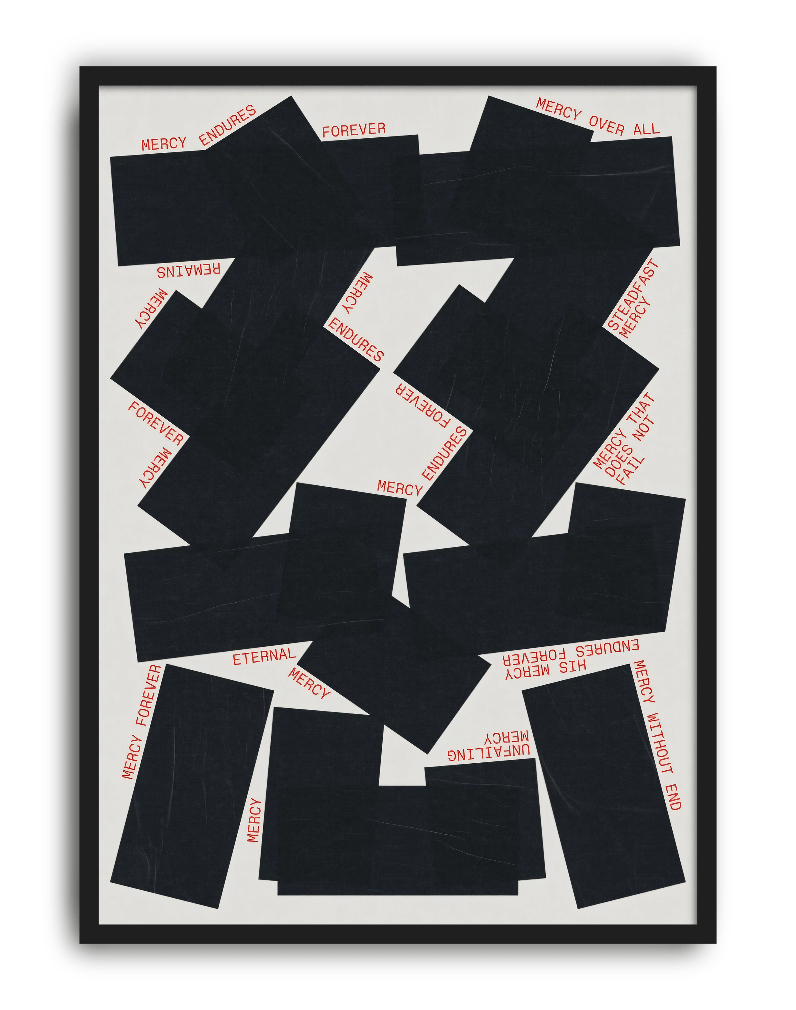 Endless Mercy Modern Duvar Tablosu – Siyah Beyaz Kırmızı Tipografik Abstract Poster