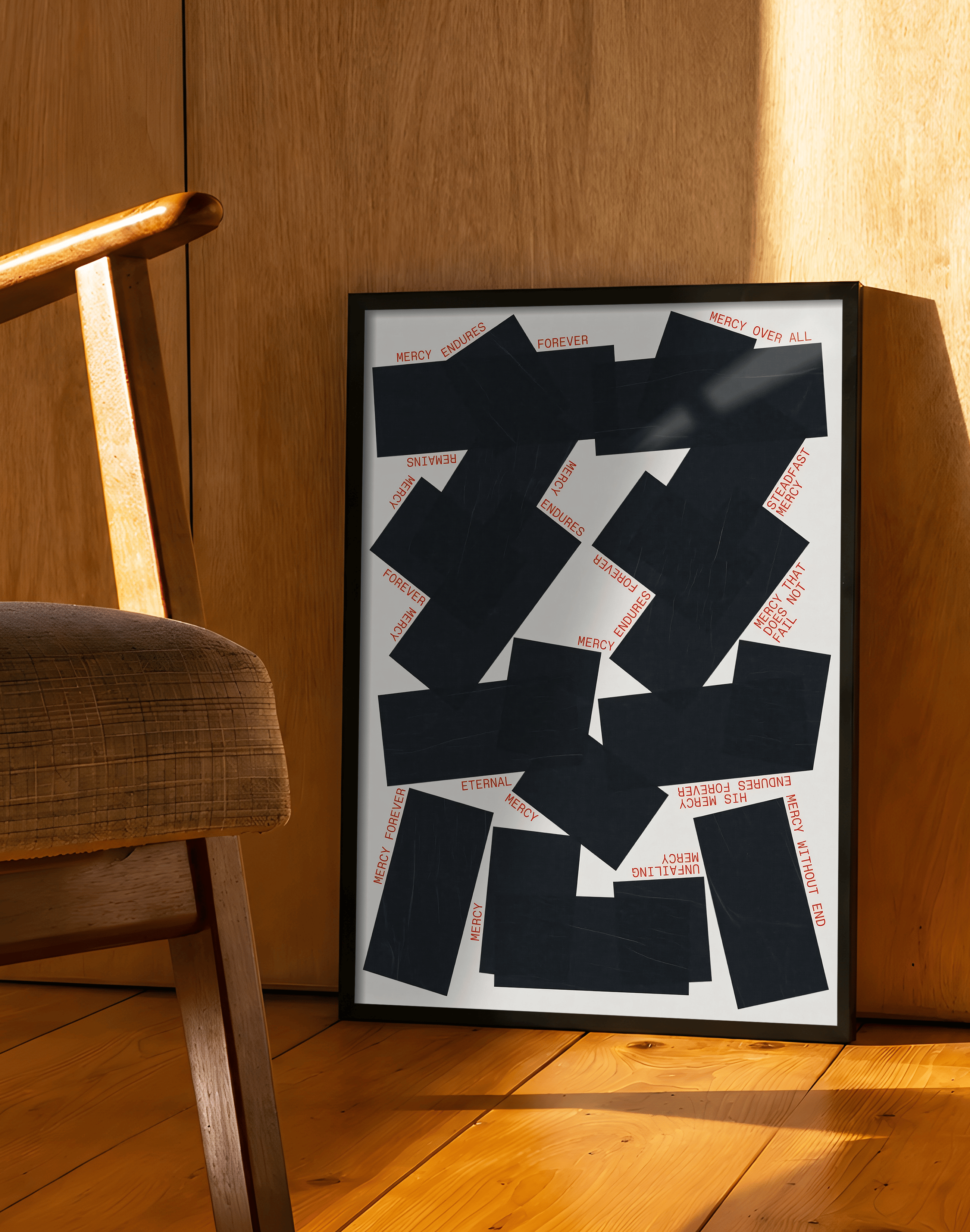 Endless Mercy Modern Duvar Tablosu – Siyah Beyaz Kırmızı Tipografik Abstract Poster