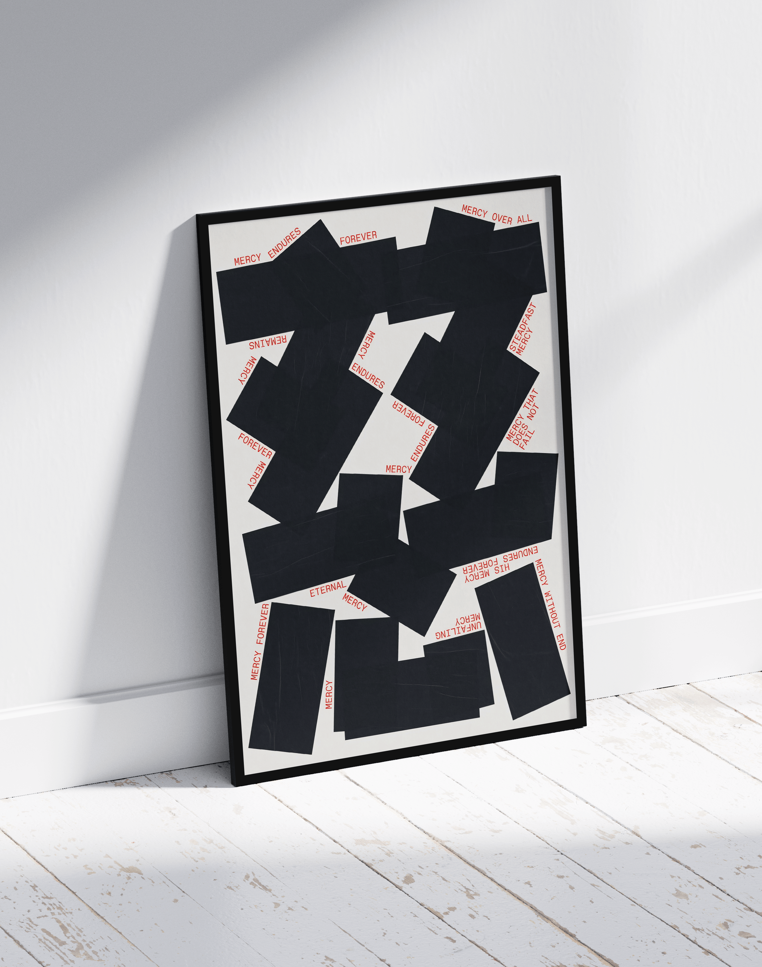 Endless Mercy Modern Duvar Tablosu – Siyah Beyaz Kırmızı Tipografik Abstract Poster