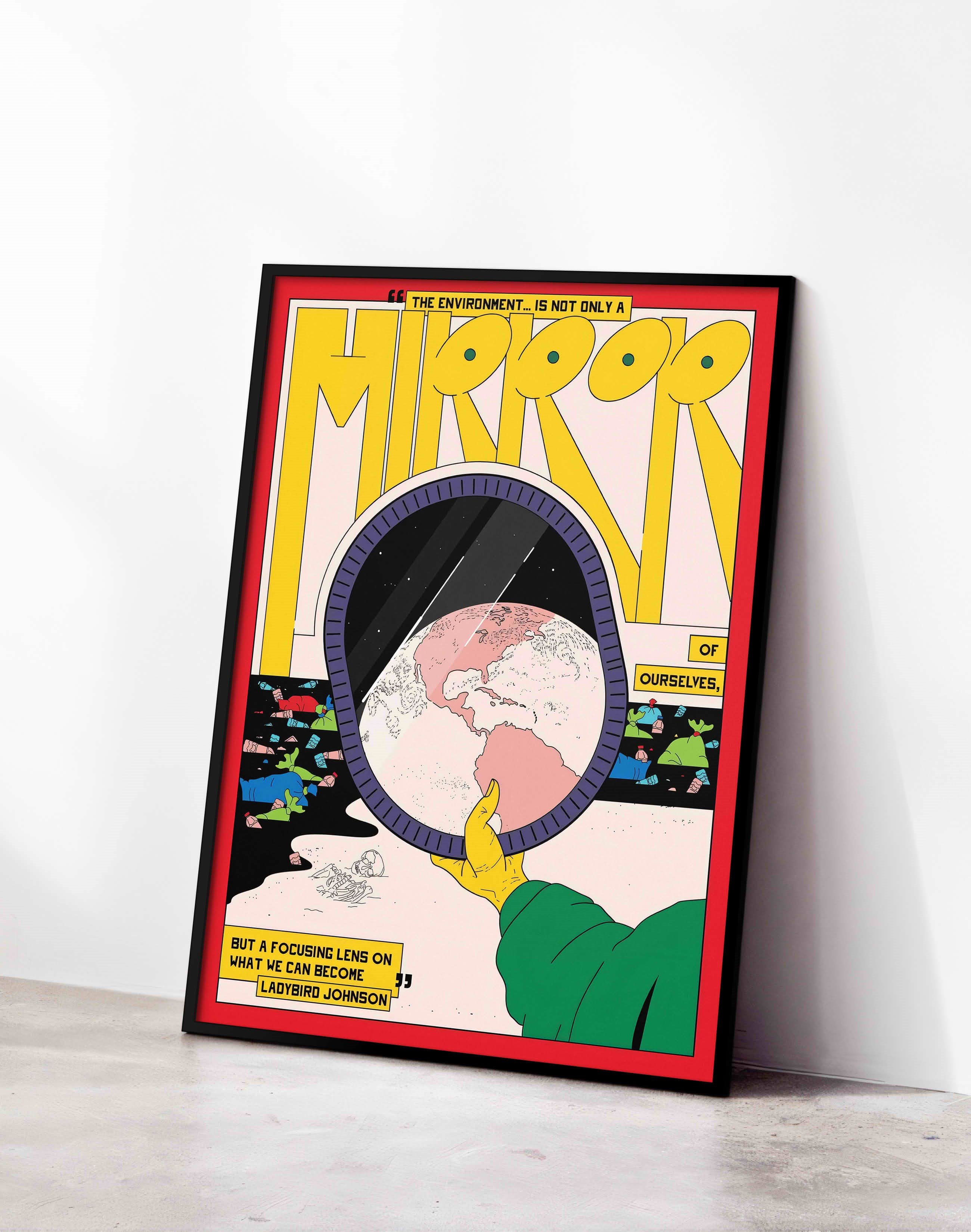 Environment Mirror Modern Duvar Tablosu -  Kırmızı Sarı Dünya Grafik Poster