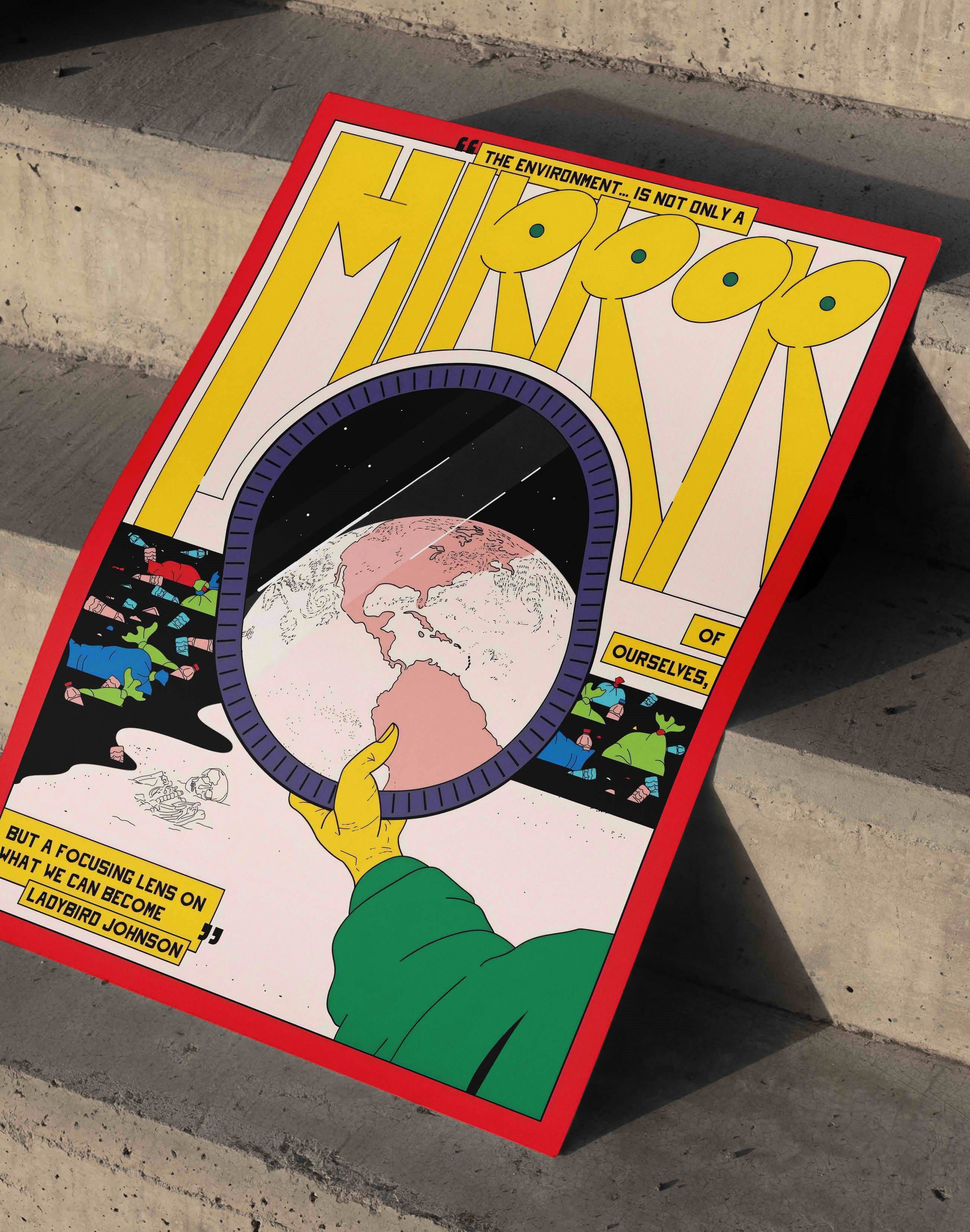 Environment Mirror Modern Duvar Tablosu -  Kırmızı Sarı Dünya Grafik Poster