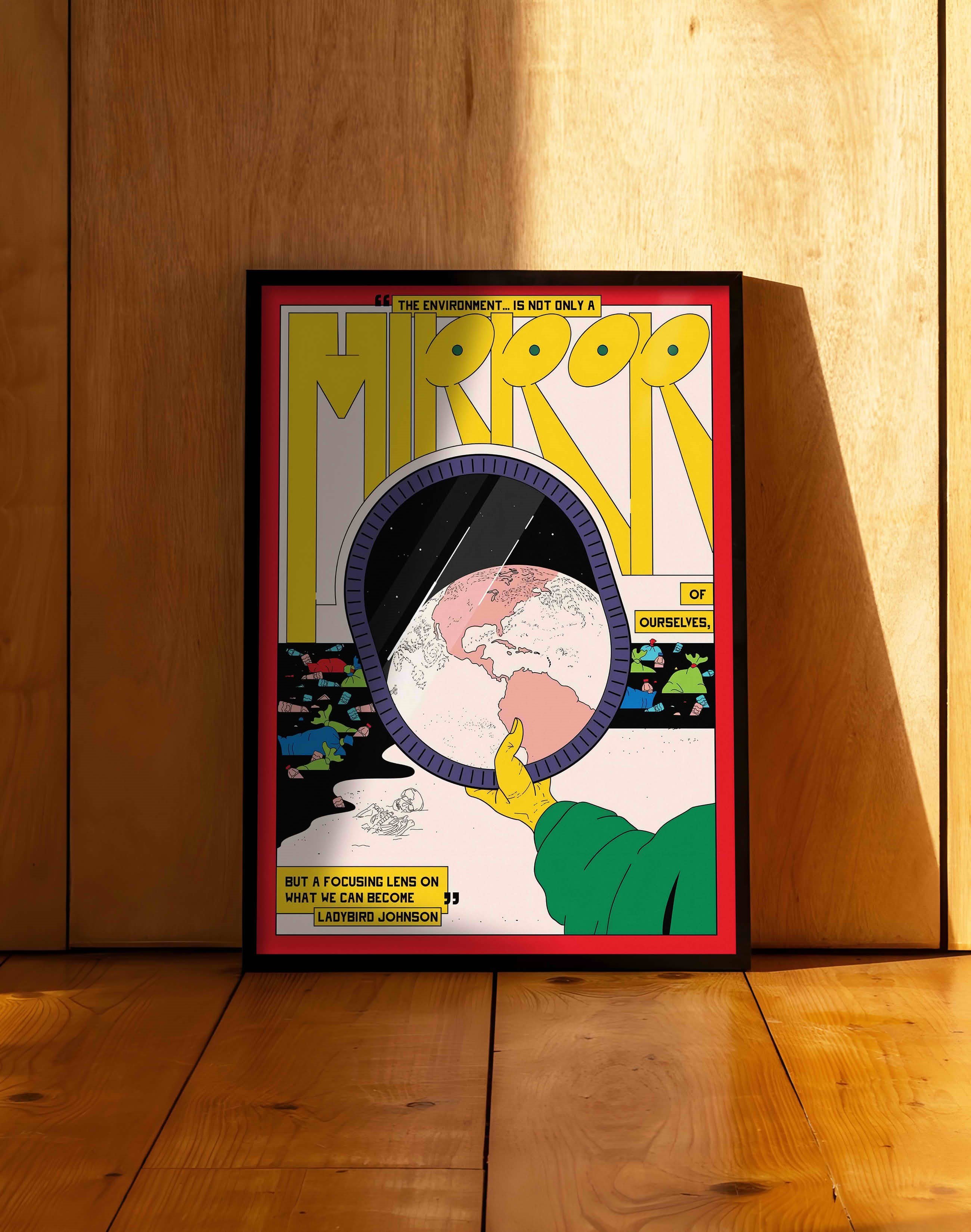 Environment Mirror Modern Duvar Tablosu -  Kırmızı Sarı Dünya Grafik Poster