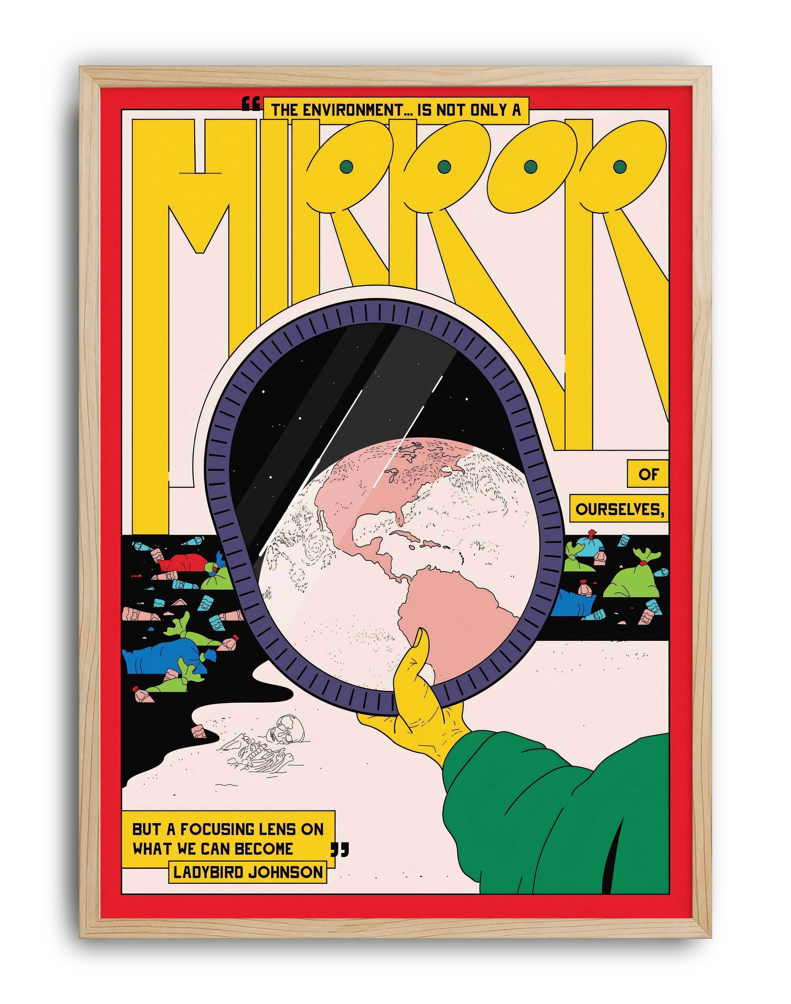Environment Mirror Modern Duvar Tablosu -  Kırmızı Sarı Dünya Grafik Poster
