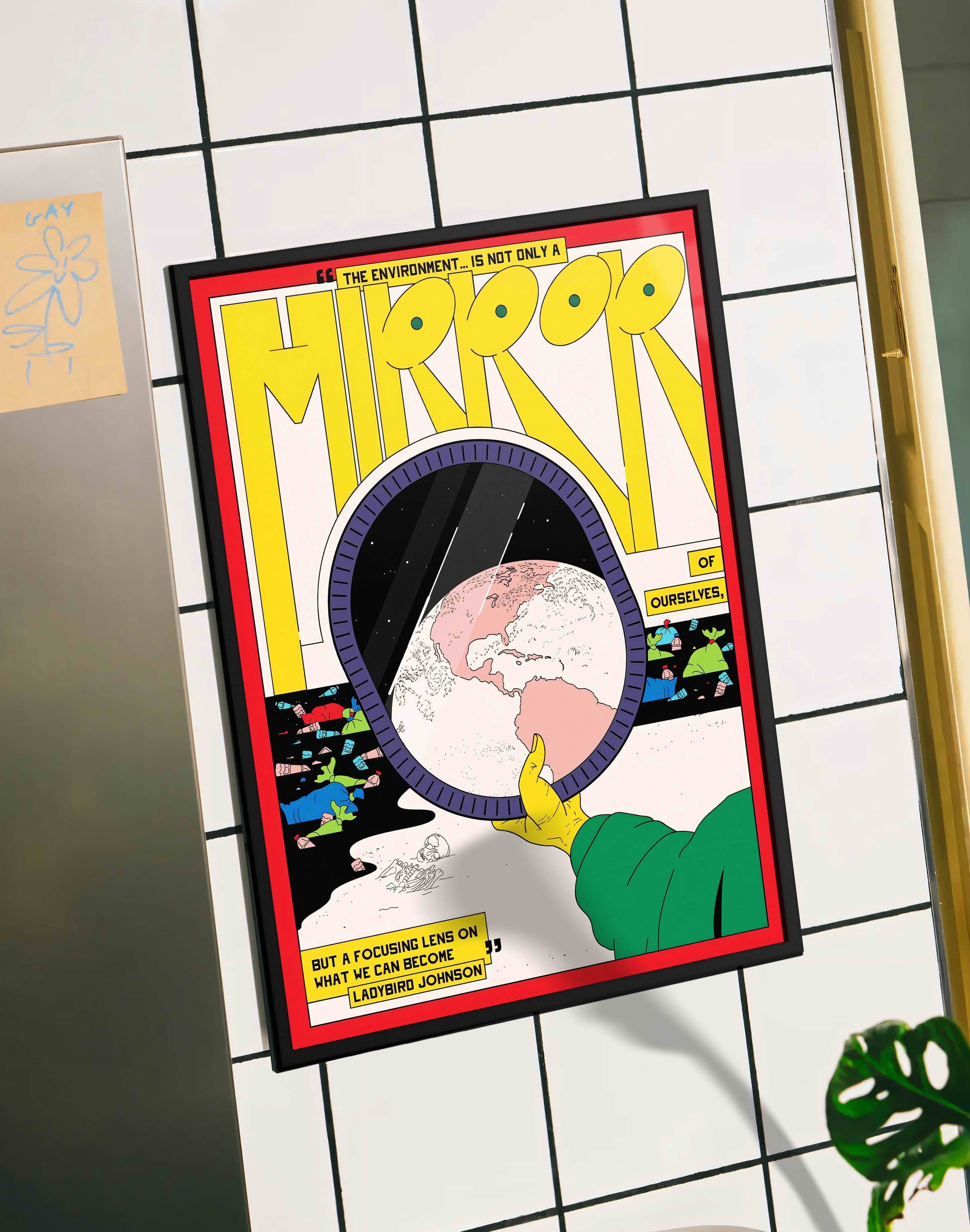Environment Mirror Modern Duvar Tablosu -  Kırmızı Sarı Dünya Grafik Poster