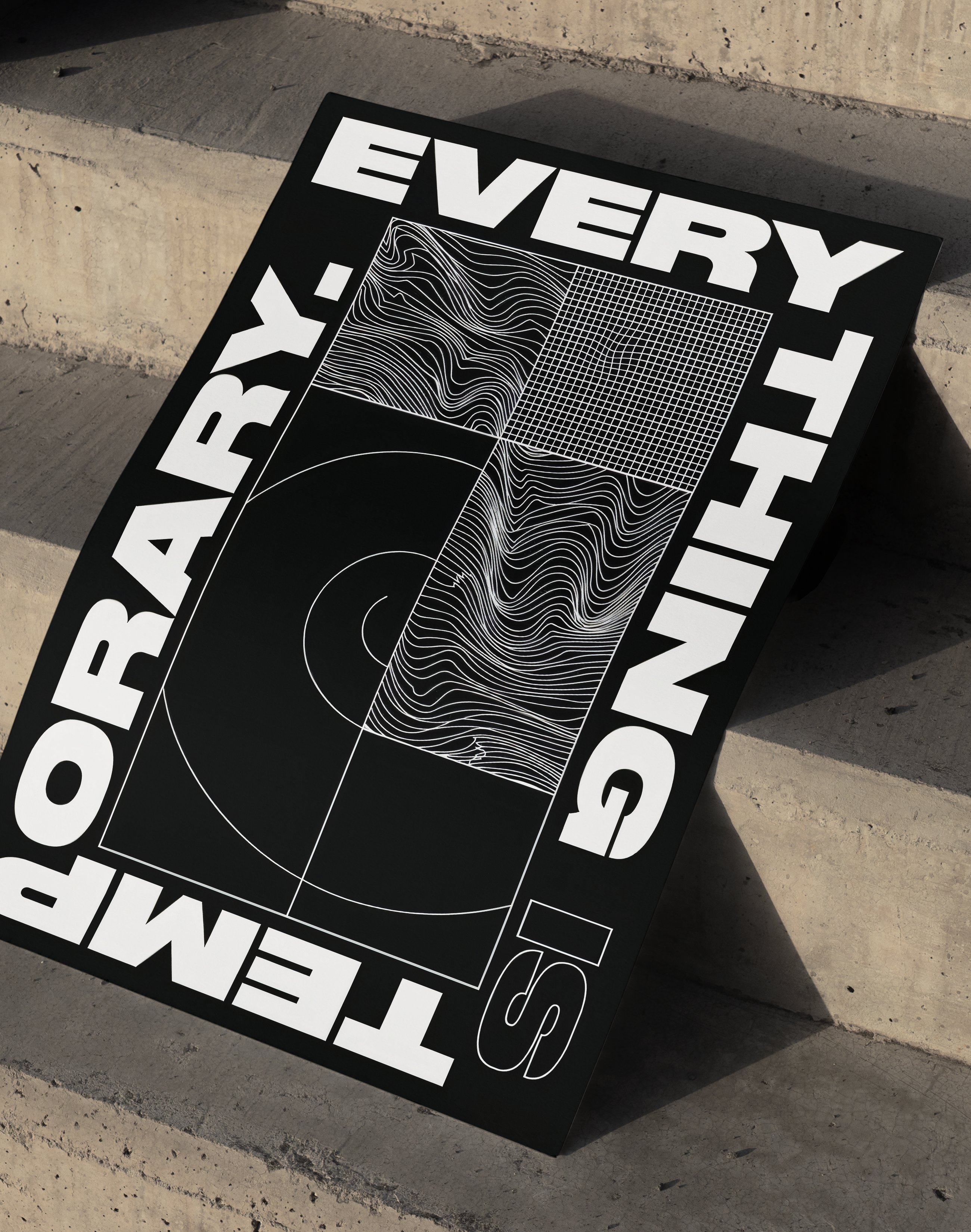Everything Is Temporary Modern Duvar Tablosu – Siyah Beyaz Tipografik Abstract Poster