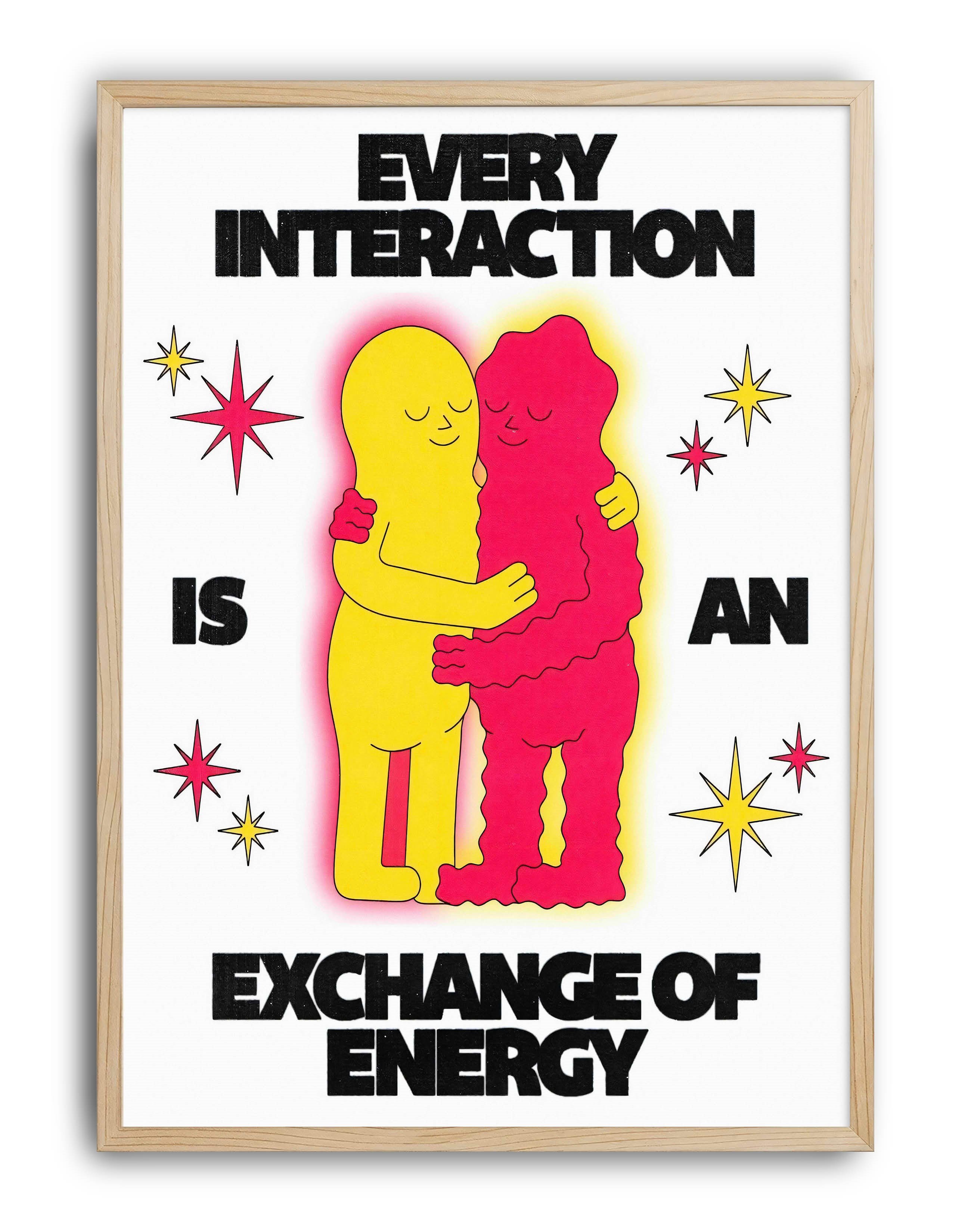 Exchange of Energy Modern Duvar Tablosu - Sarı Pembe Figüratif Poster