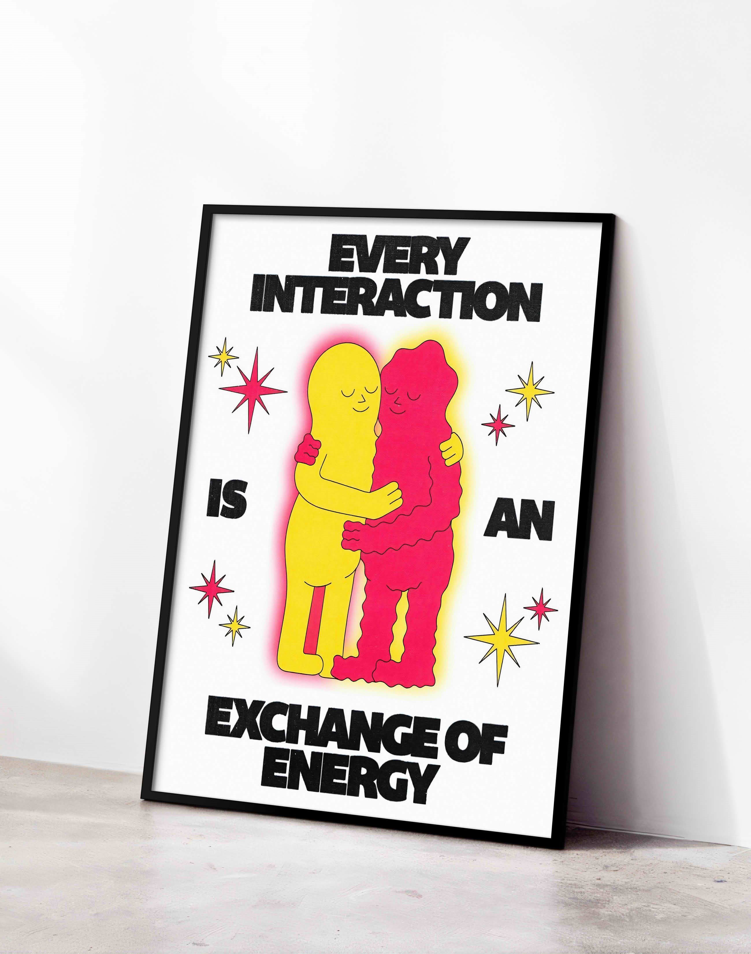 Exchange of Energy Modern Duvar Tablosu - Sarı Pembe Figüratif Poster