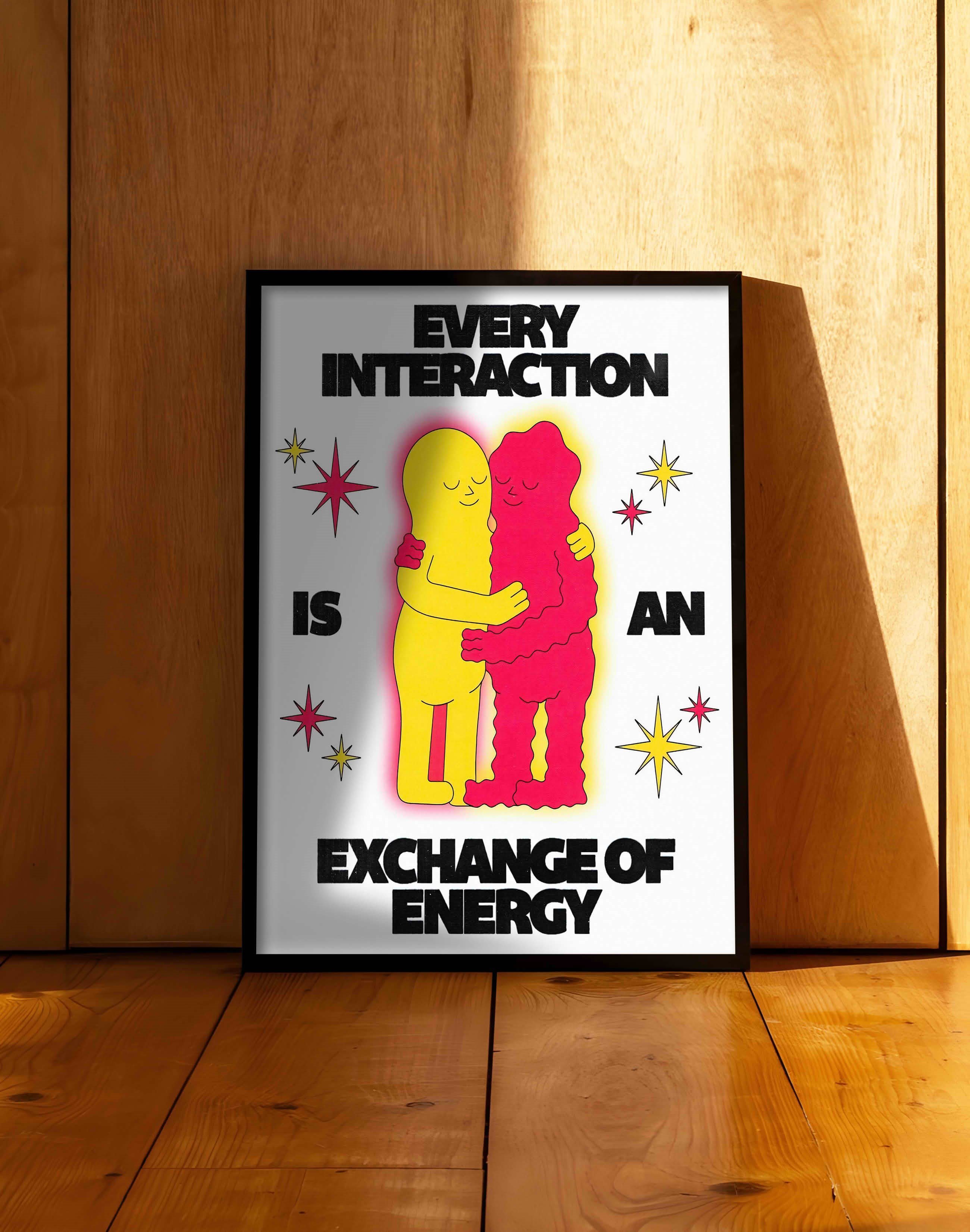 Exchange of Energy Modern Duvar Tablosu - Sarı Pembe Figüratif Poster