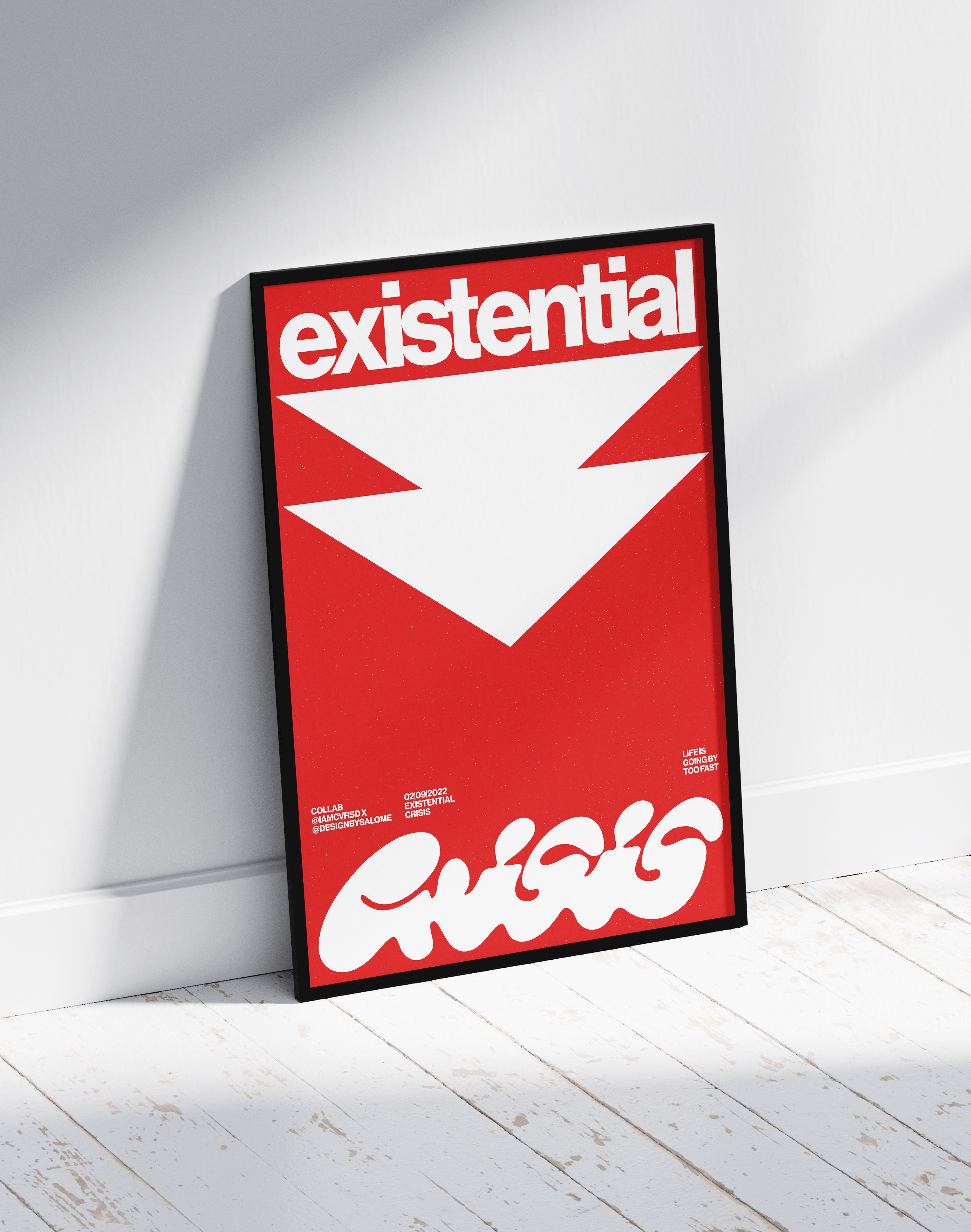 Existential Red Modern Duvar Tablosu – Kırmızı Tipografik Grafik Poster
