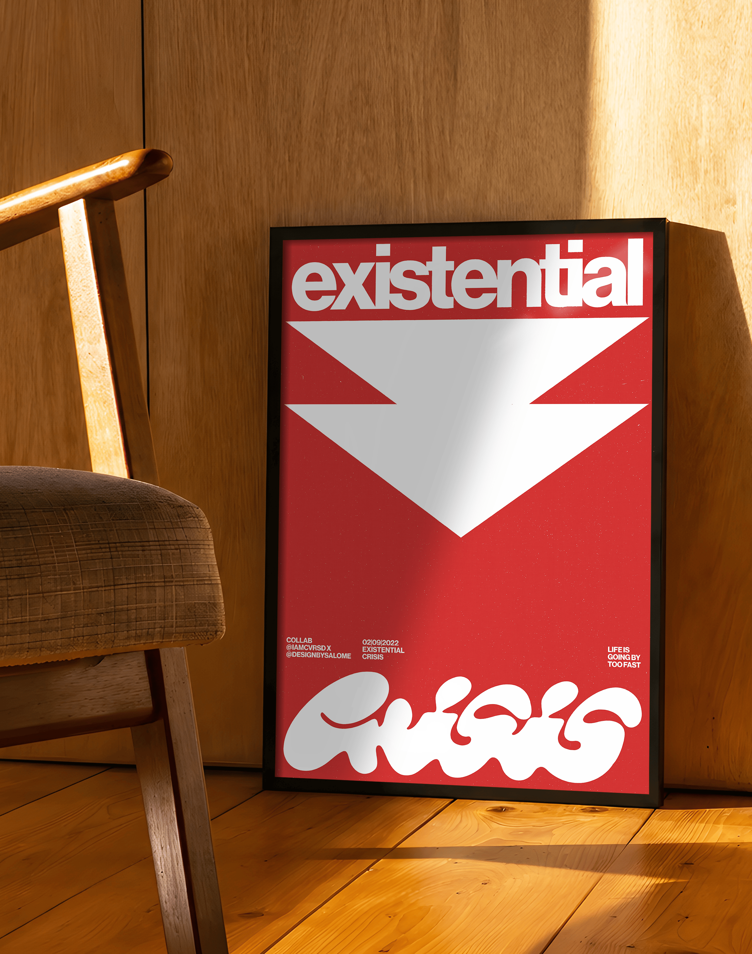 Existential Red Modern Duvar Tablosu – Kırmızı Tipografik Grafik Poster