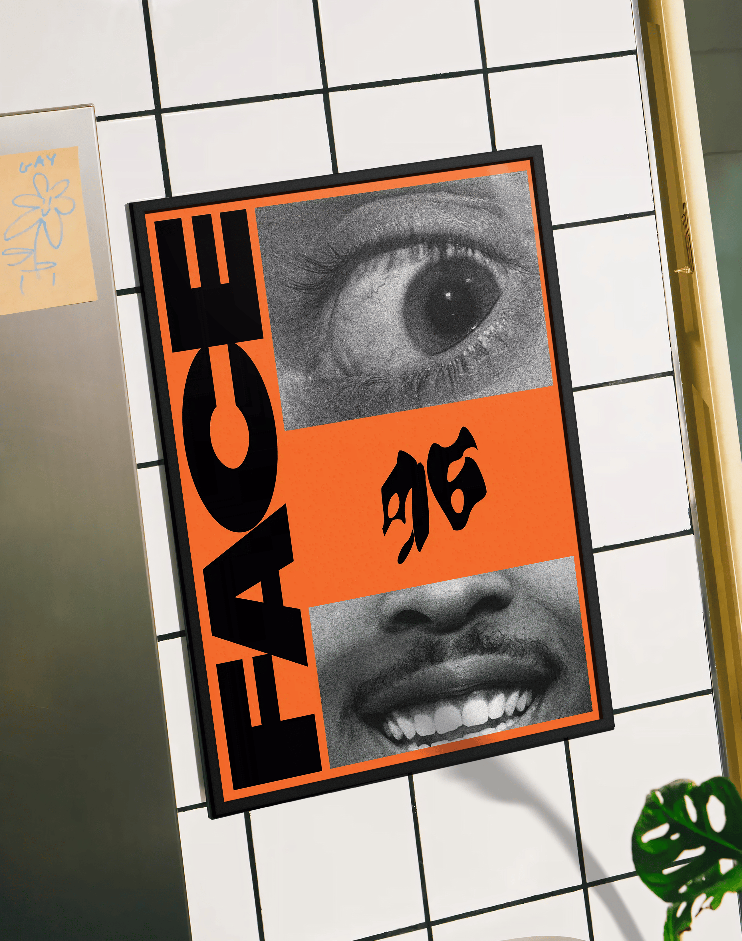 Face Code Modern Duvar Tablosu – Turuncu Siyah Grafik Poster