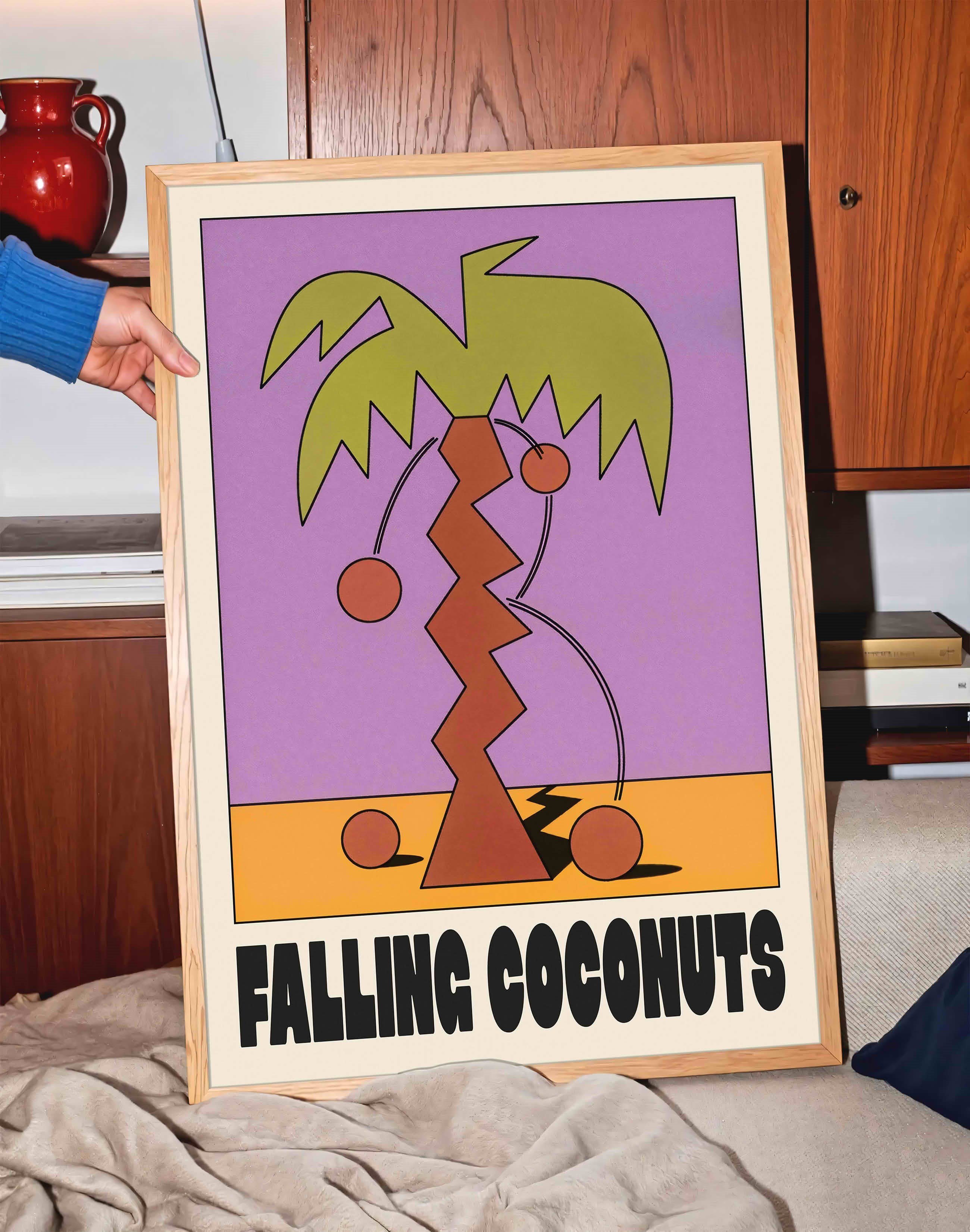 Falling Coconuts Modern Duvar Tablosu - Mor Turuncu Abstract Poster