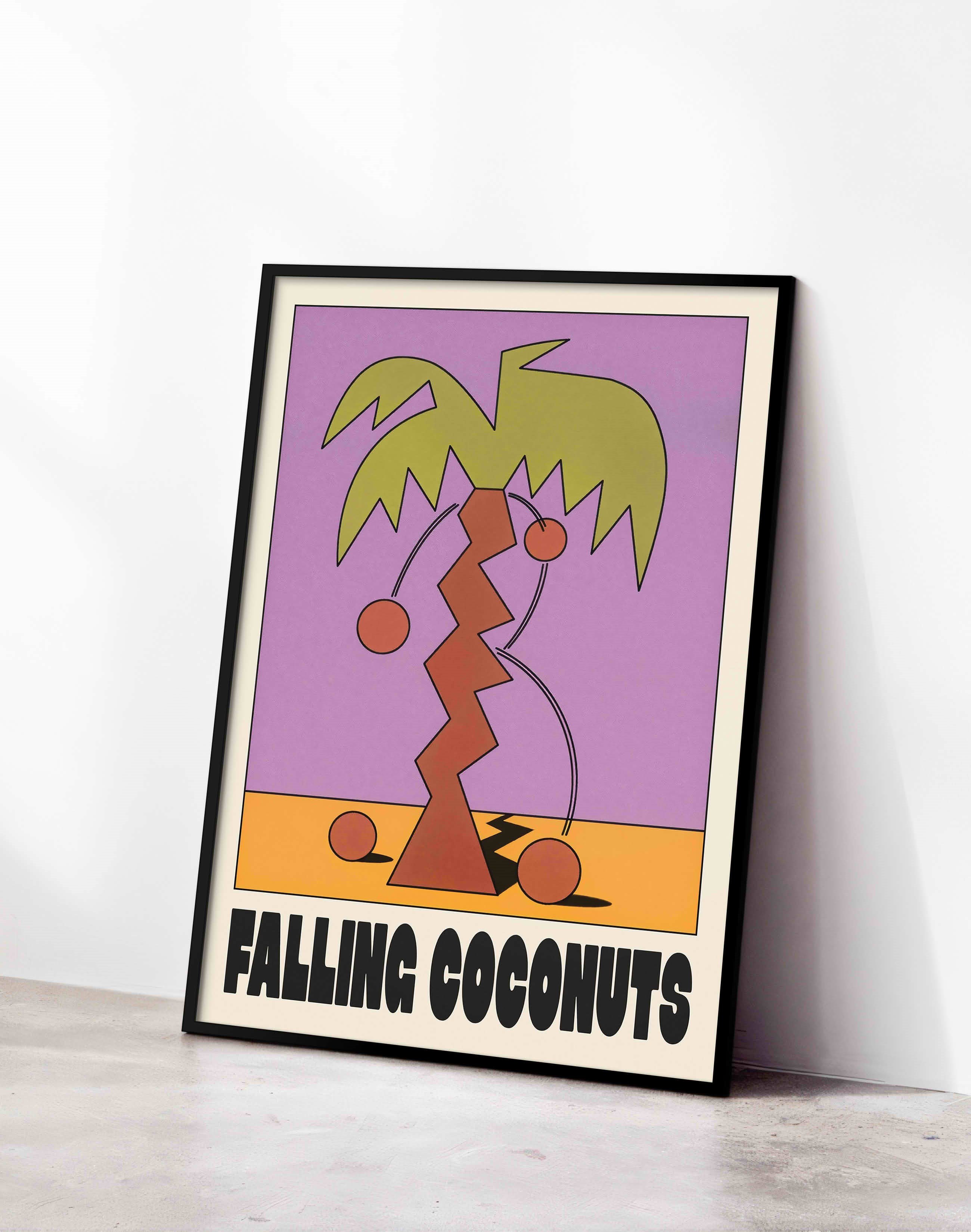 Falling Coconuts Modern Duvar Tablosu - Mor Turuncu Abstract Poster